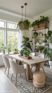 modern dining room Nature inspired decor with potted plants