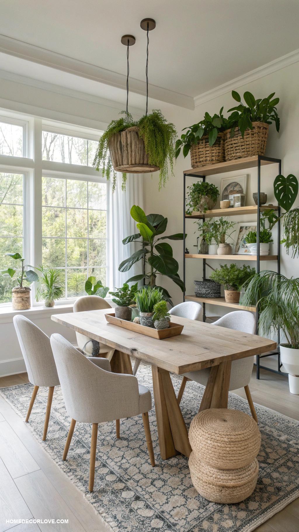 modern dining room Nature inspired decor with potted plants