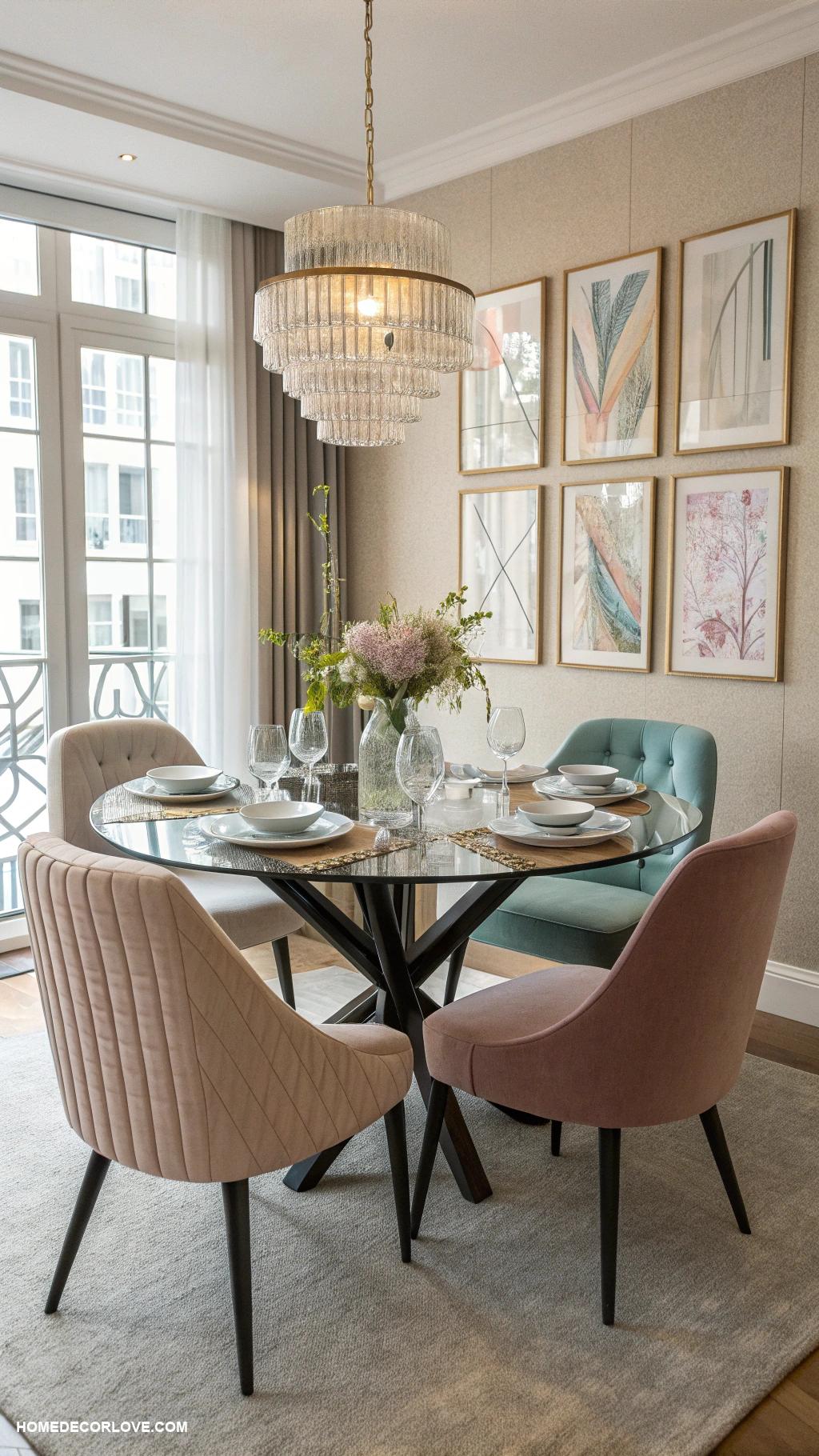 modern dining room Round glass table for cozy gatherings