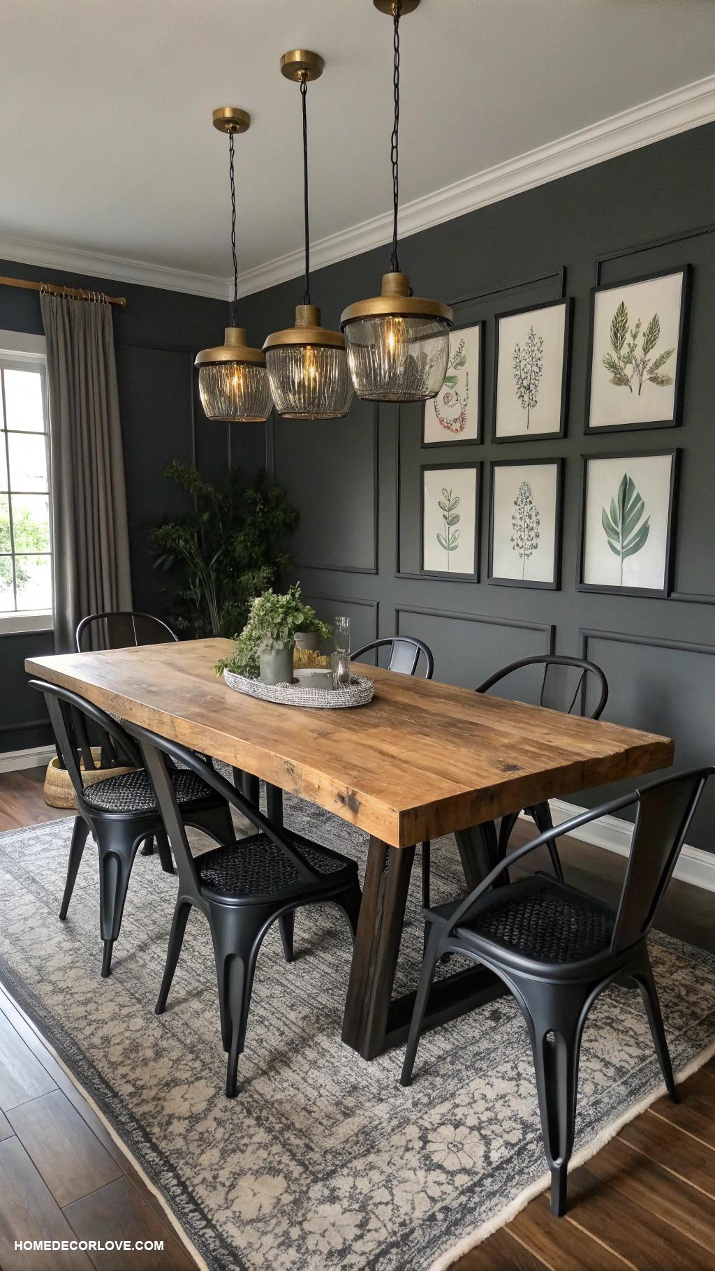 moody dining room Mix of metal and wood finishes