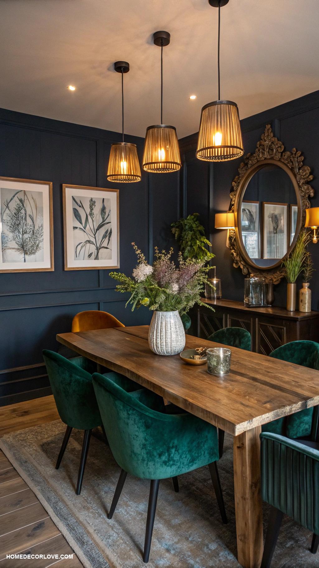 moody dining room Mood lighting with dimmable fixtures