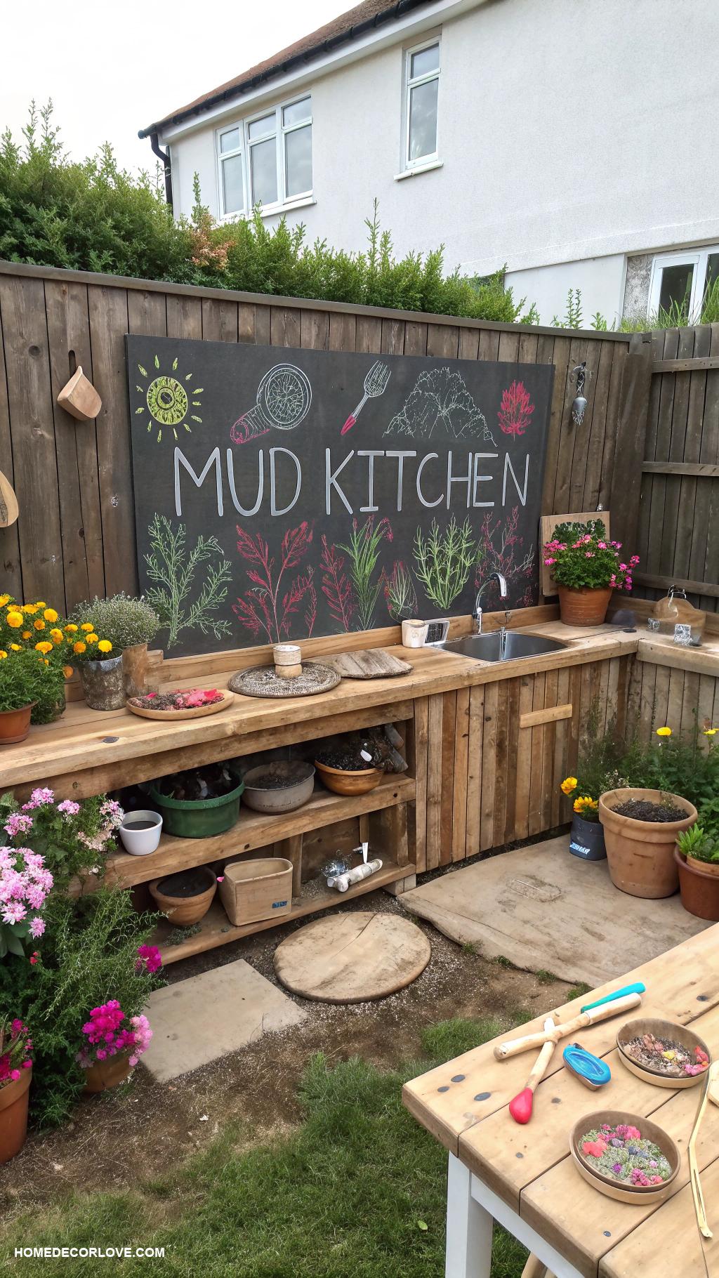 mud kitchen ideas Install a chalkboard for recipes