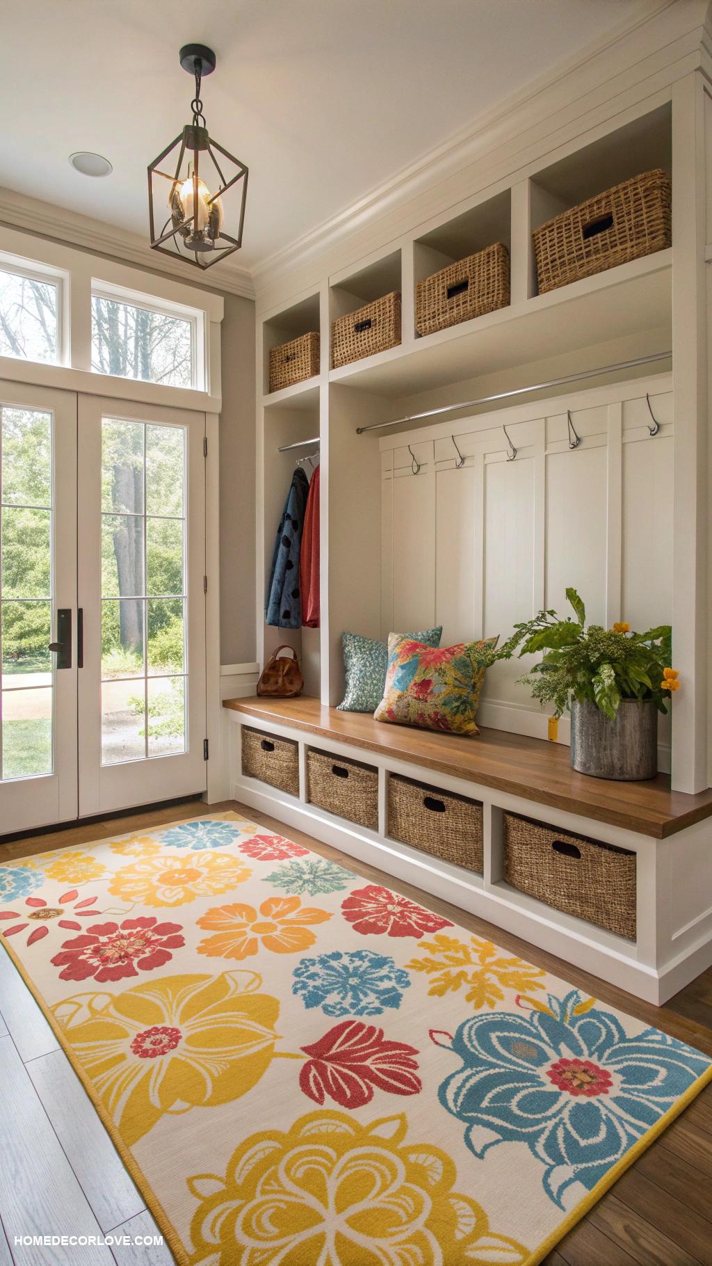 mudroom ideas Bright area rugs for a welcoming feel