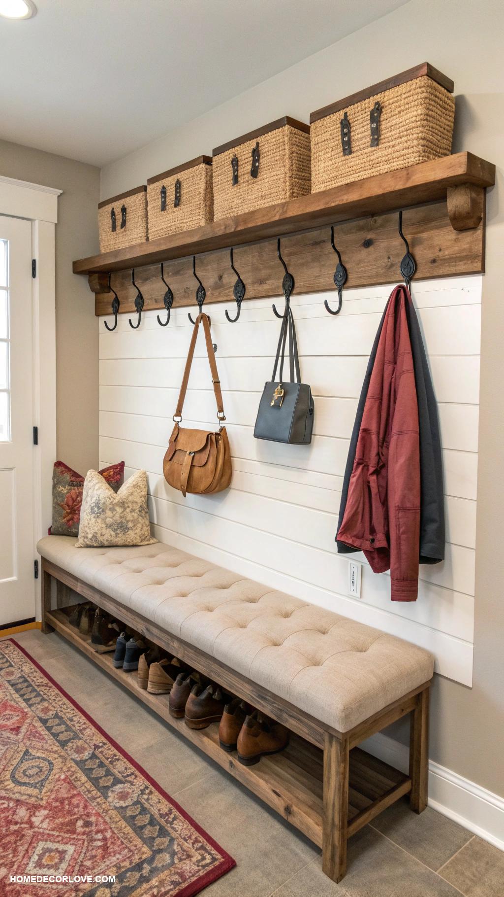 mudroom ideas Hooks for hanging coats and bags