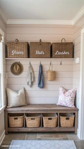 mudroom ideas Wall mounted baskets for small items