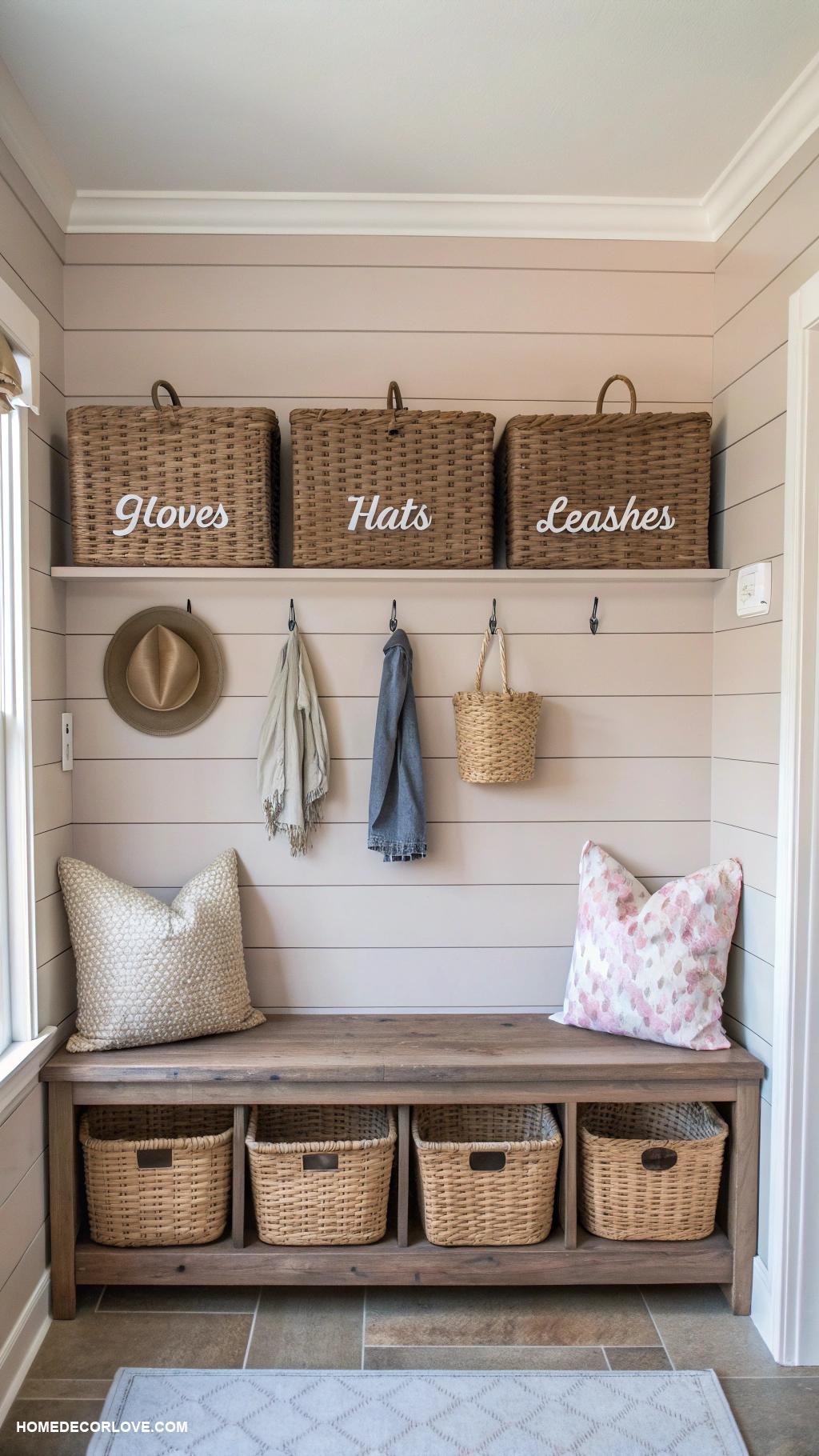 mudroom ideas Wall mounted baskets for small items