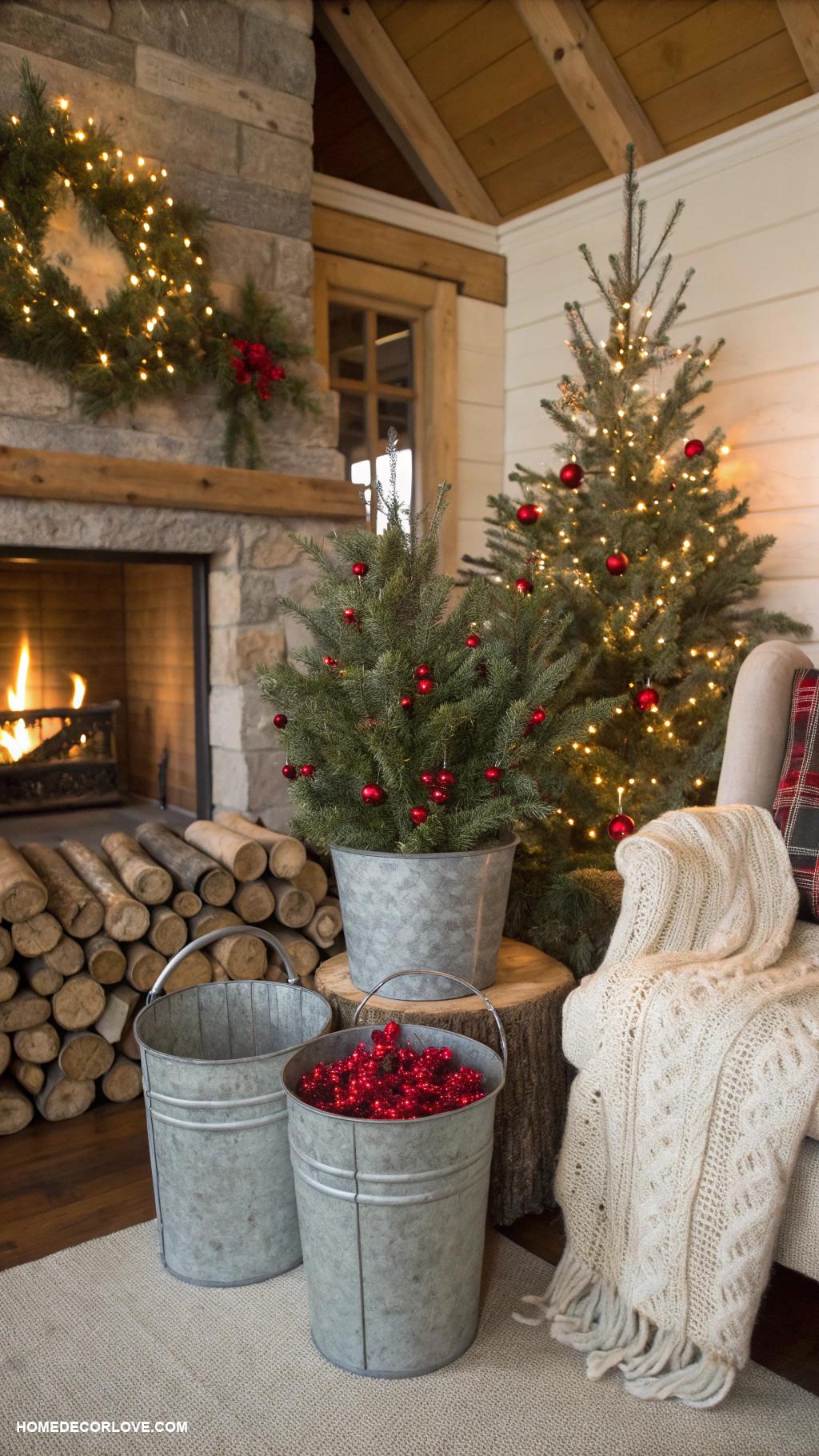 rustic christmas decor Galvanized metal buckets for festive displays