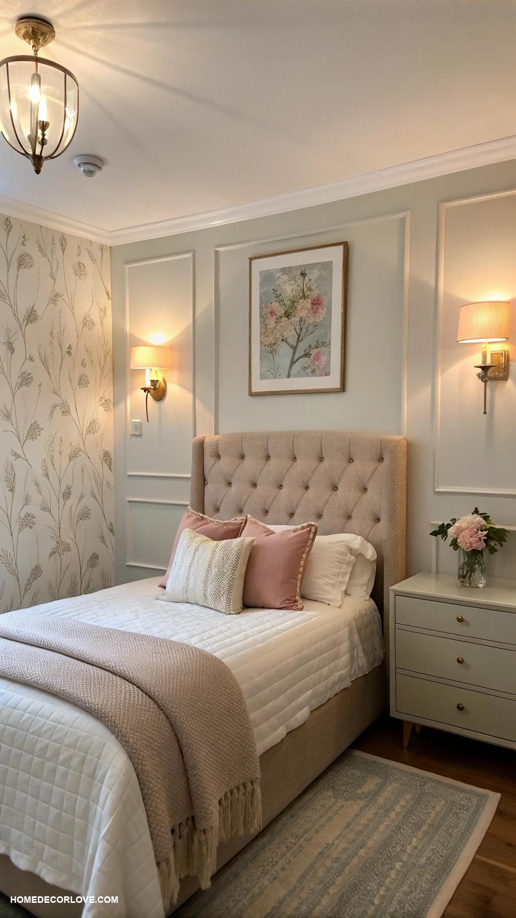 small bedroom ideas Install wall mounted lights to save floor space