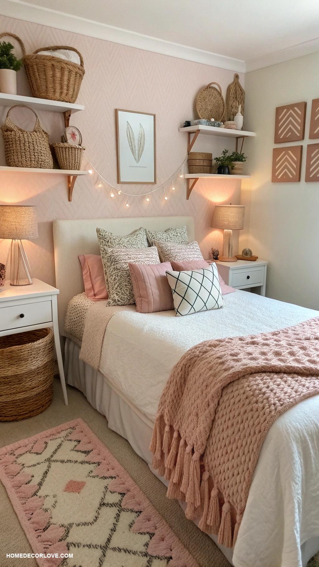 small bedroom ideas Use decorative baskets for style and storage