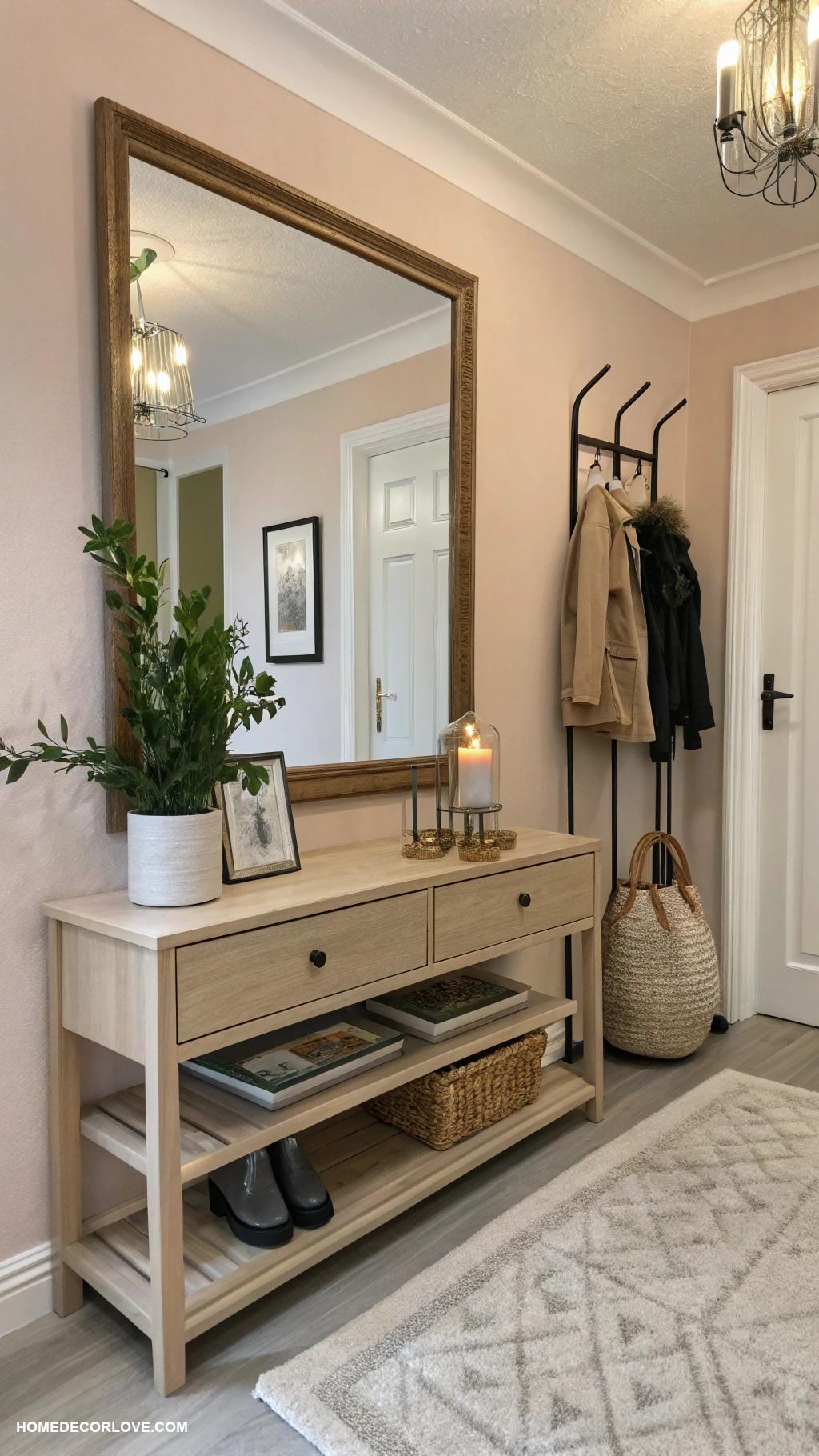 small entryway ideas Add a large mirror for depth