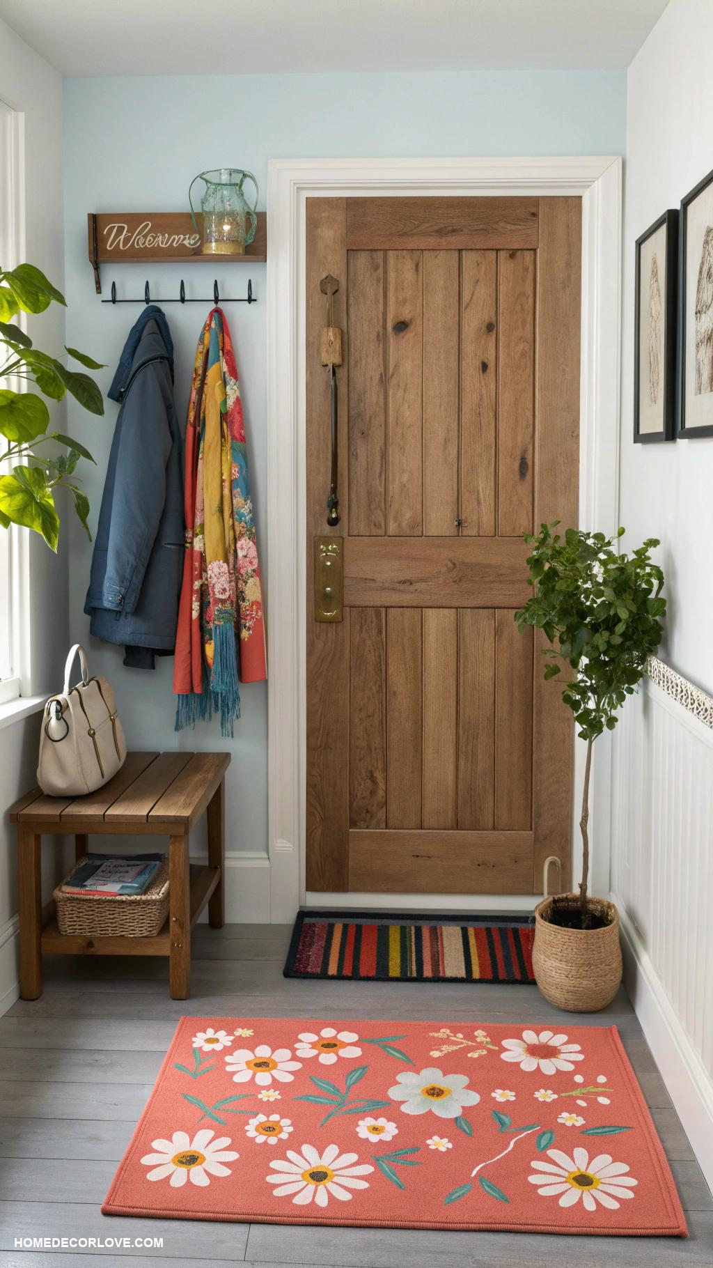 small entryway ideas Place a vibrant welcome mat