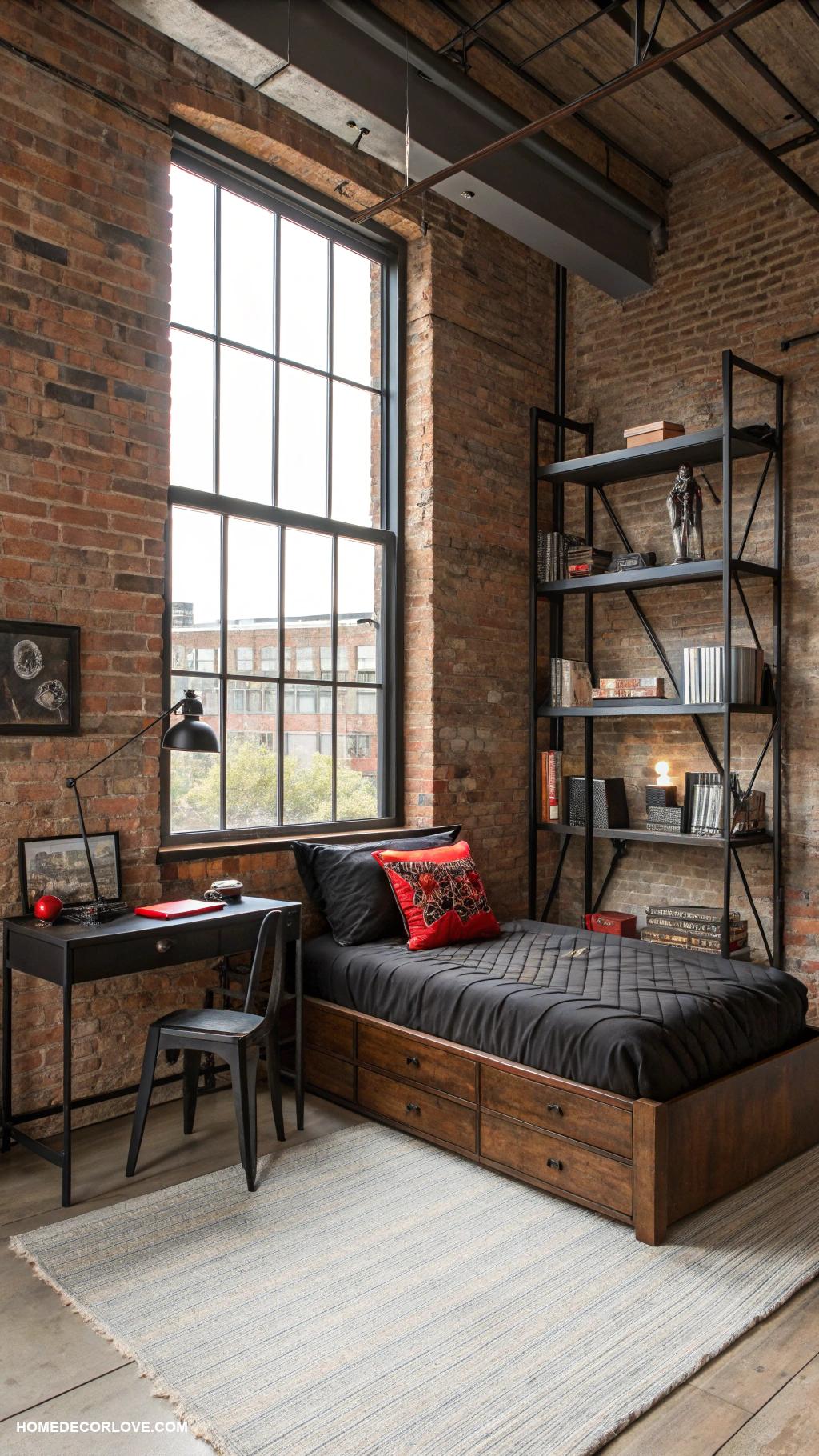 teen boy bedroom Industrial style with metal accents