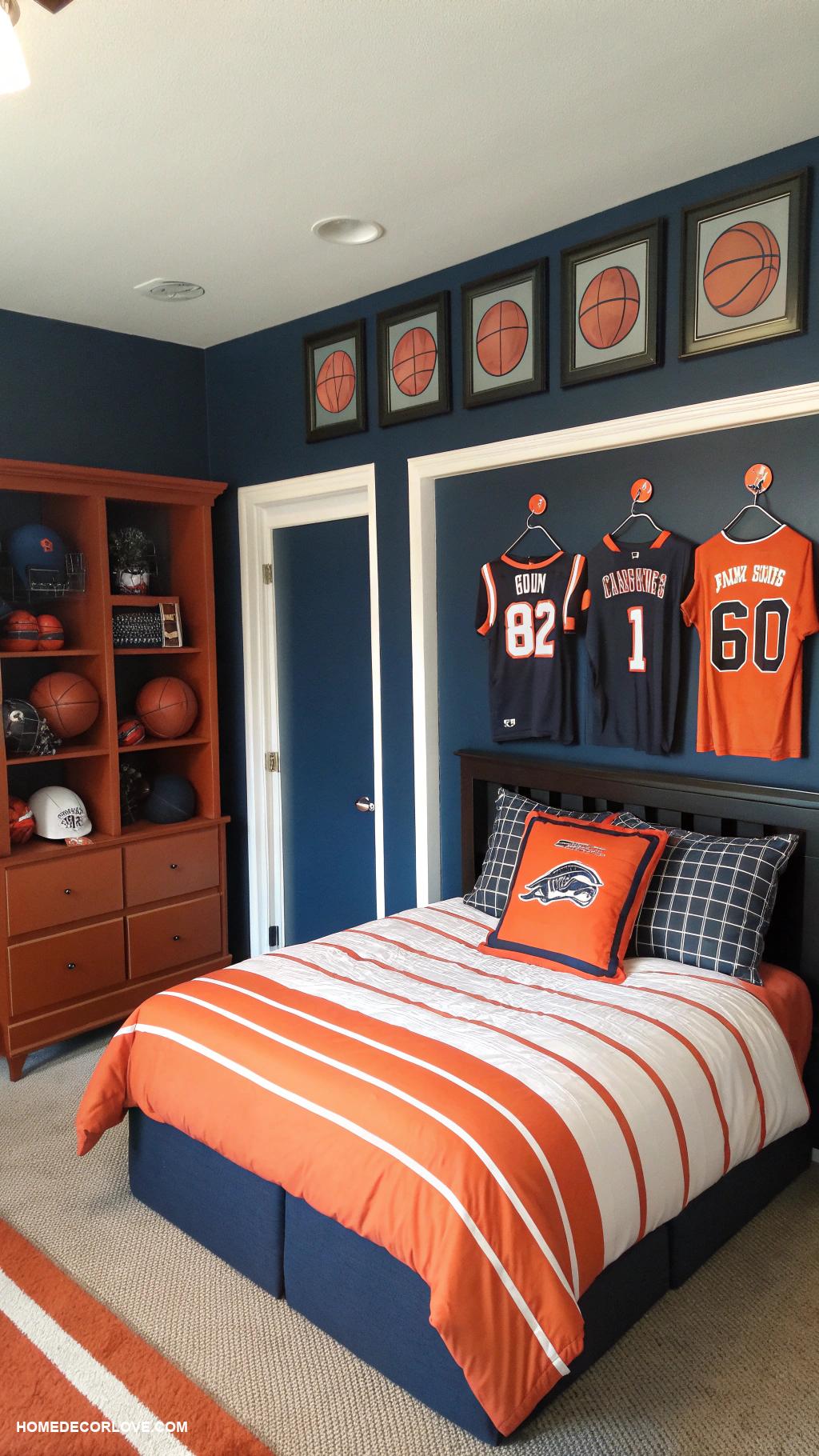 teen boy bedroom Sports themed decor with team colors