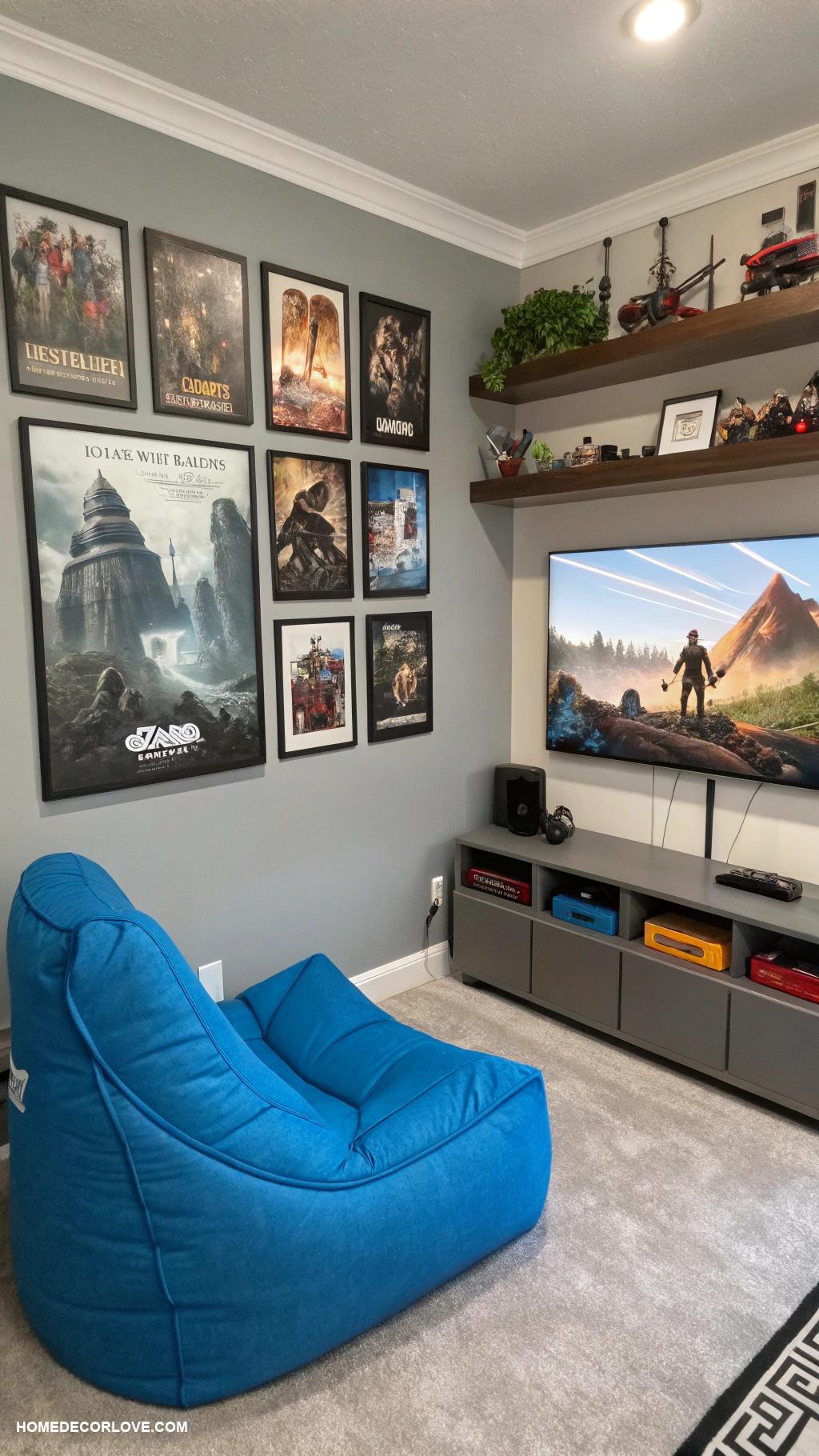 teen boy bedroom Video game corner with themed artwork
