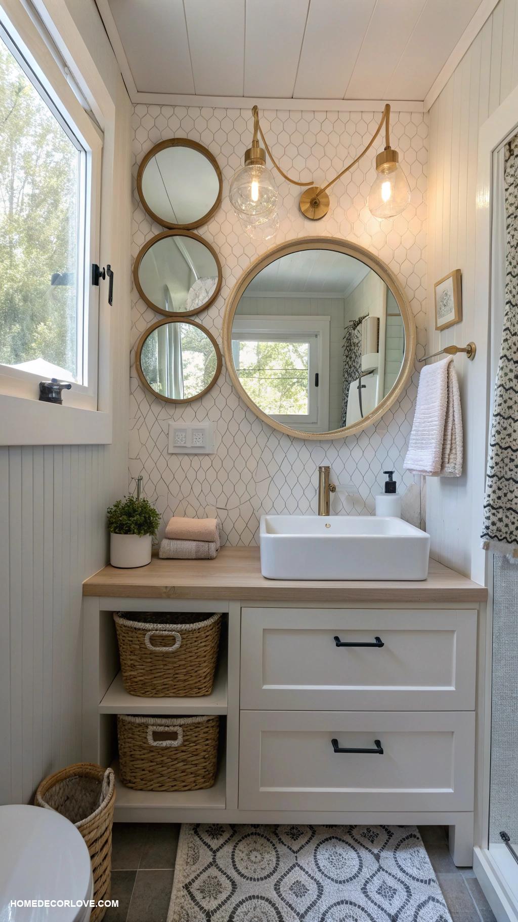 tiny bathroom ideas Hang mirrors to create visual space