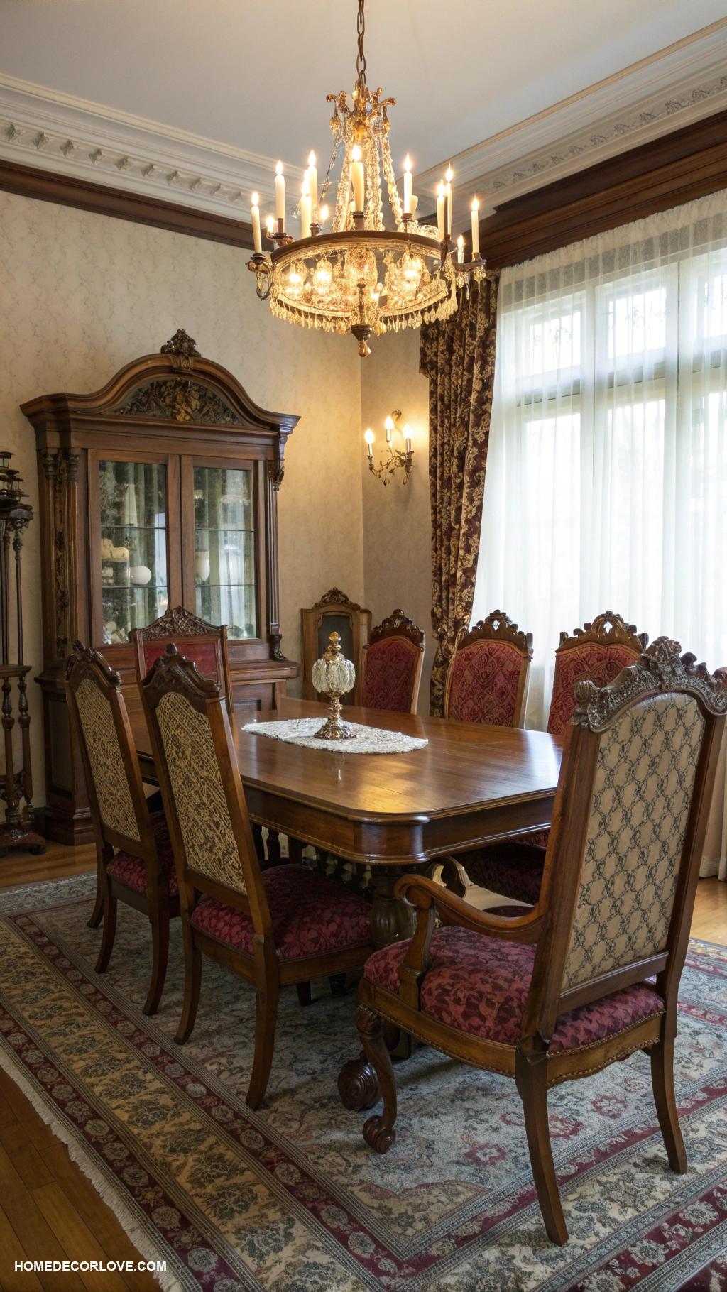 vintage dining room Antique wooden dining chairs with upholstery