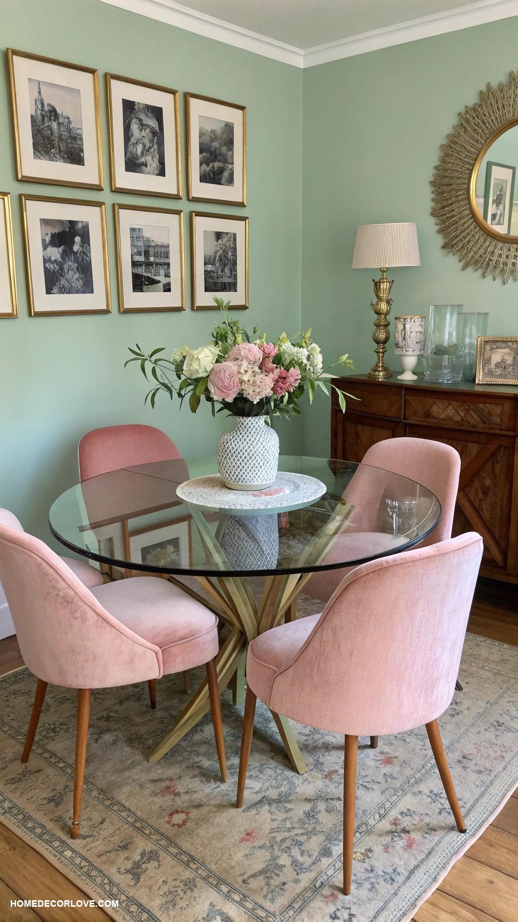 vintage dining room Chic vintage round glass top table