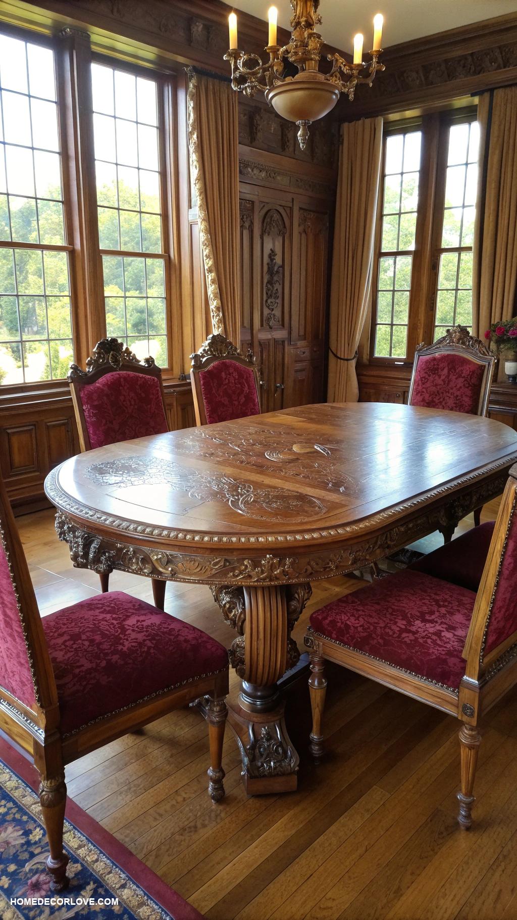 vintage dining room Classic Victorian carved oak dining table