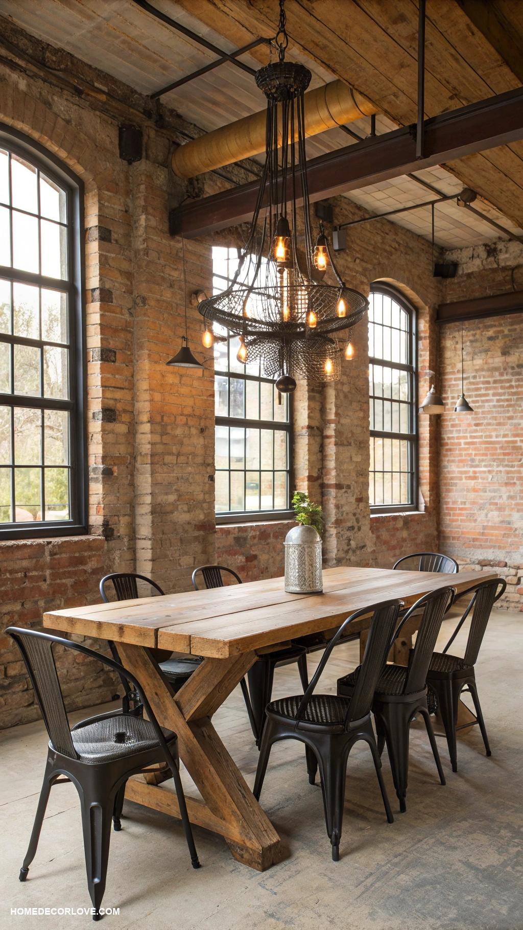 vintage dining room Industrial style metal and wood dining set