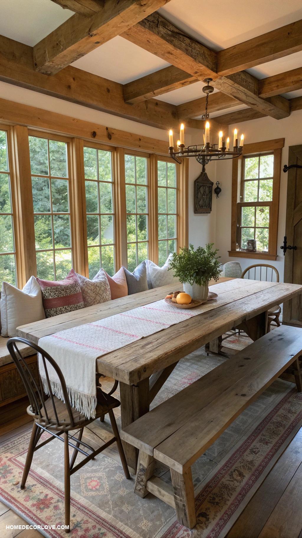 vintage dining room Rustic farmhouse dining set with bench