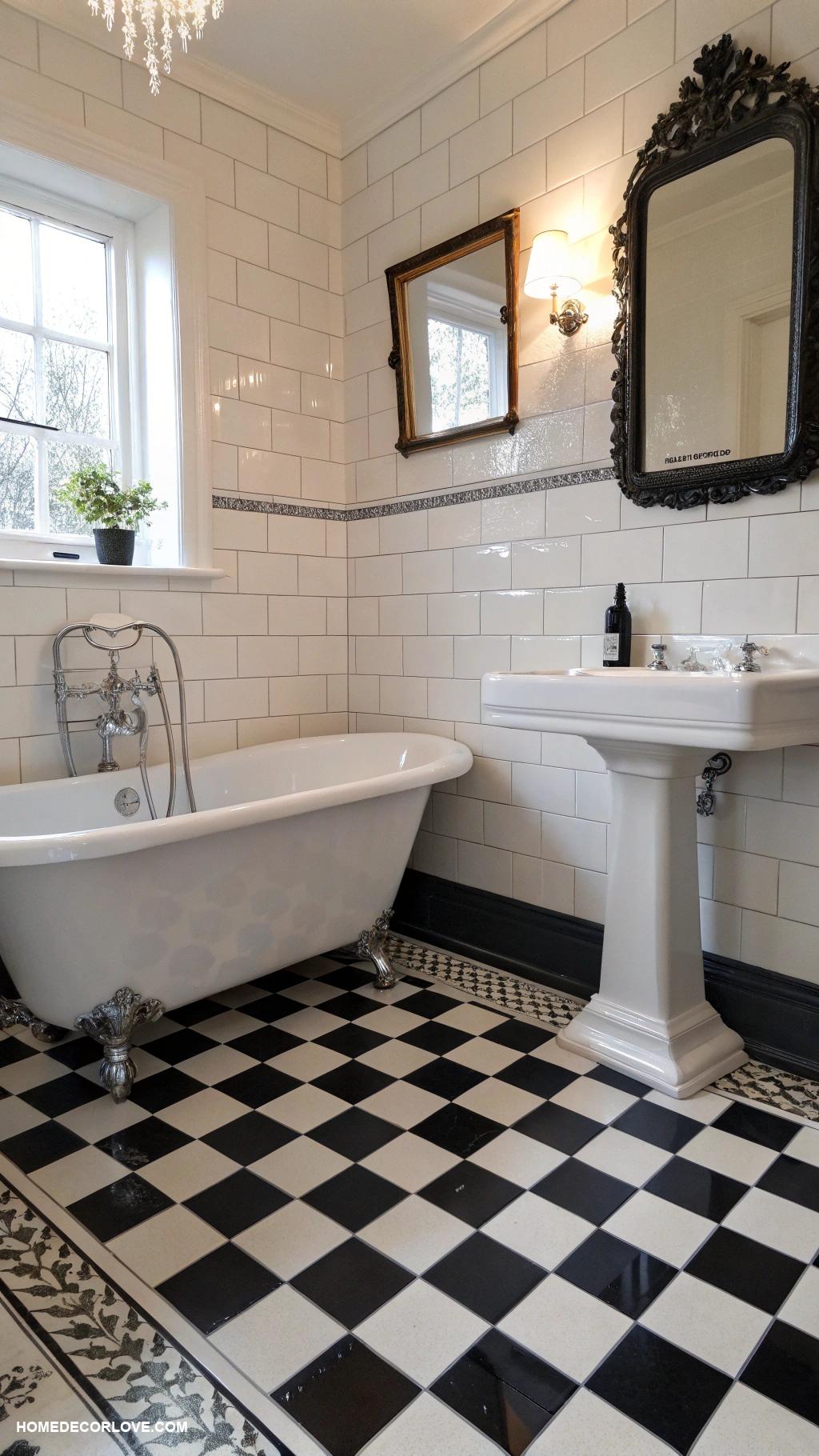bathroom color schemes Classic black and white tiles