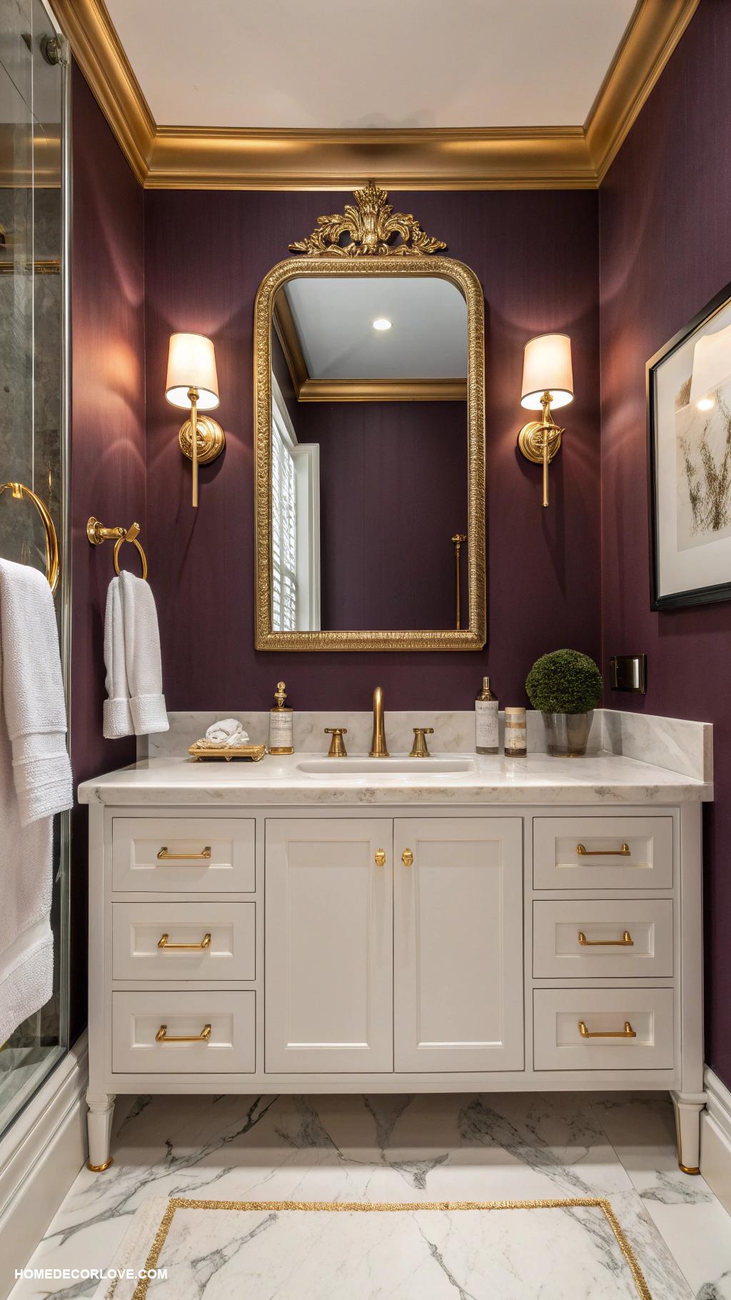 bathroom color schemes Rich plum with gold accents