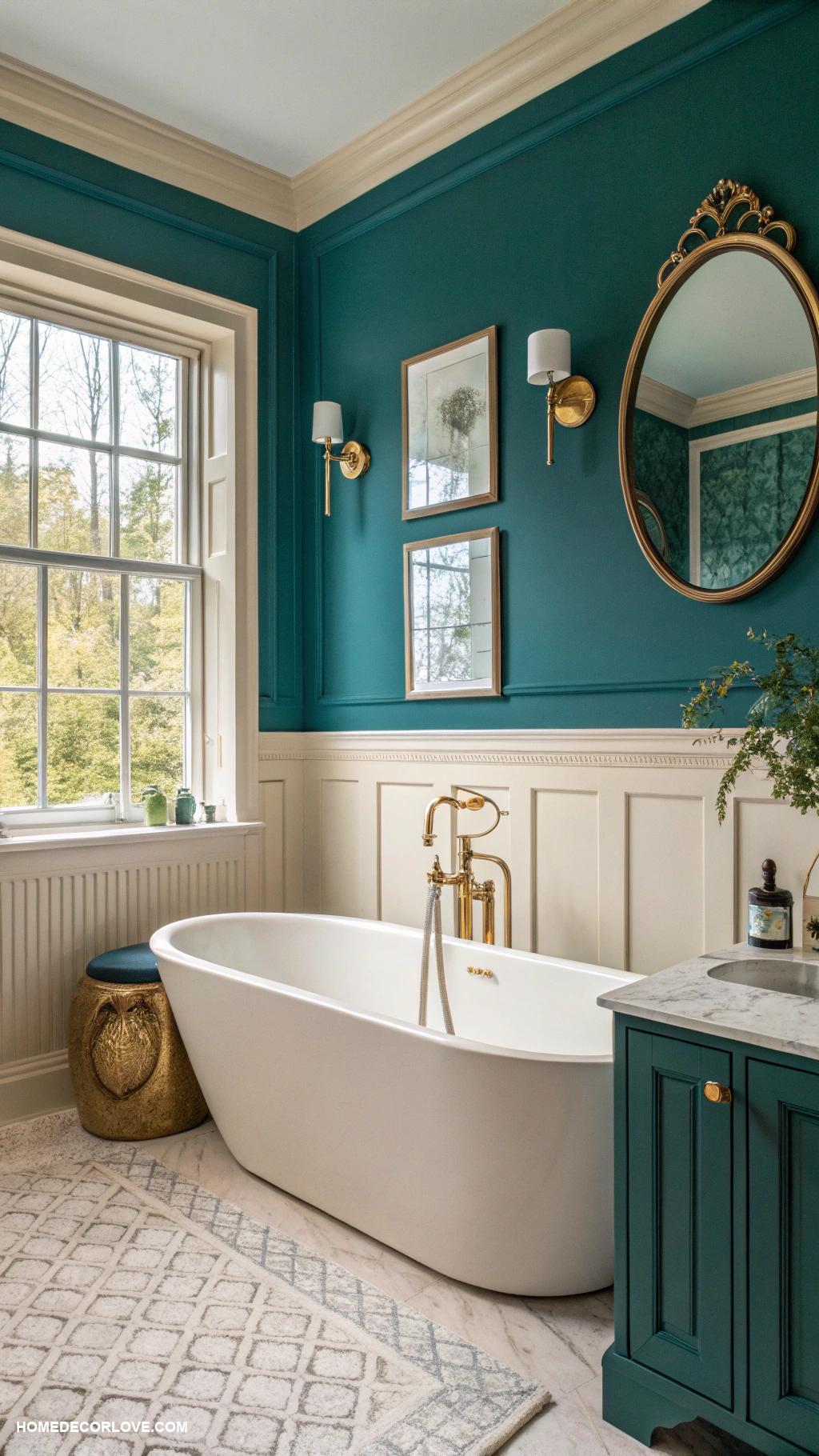 bathroom color schemes Vibrant teal and cream colors