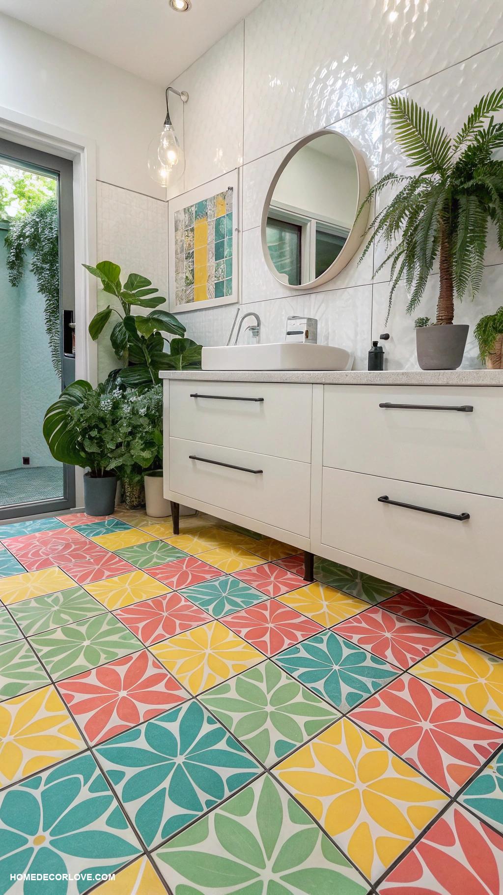 bathroom floor tile ideas Bright colored tiles for playful touch