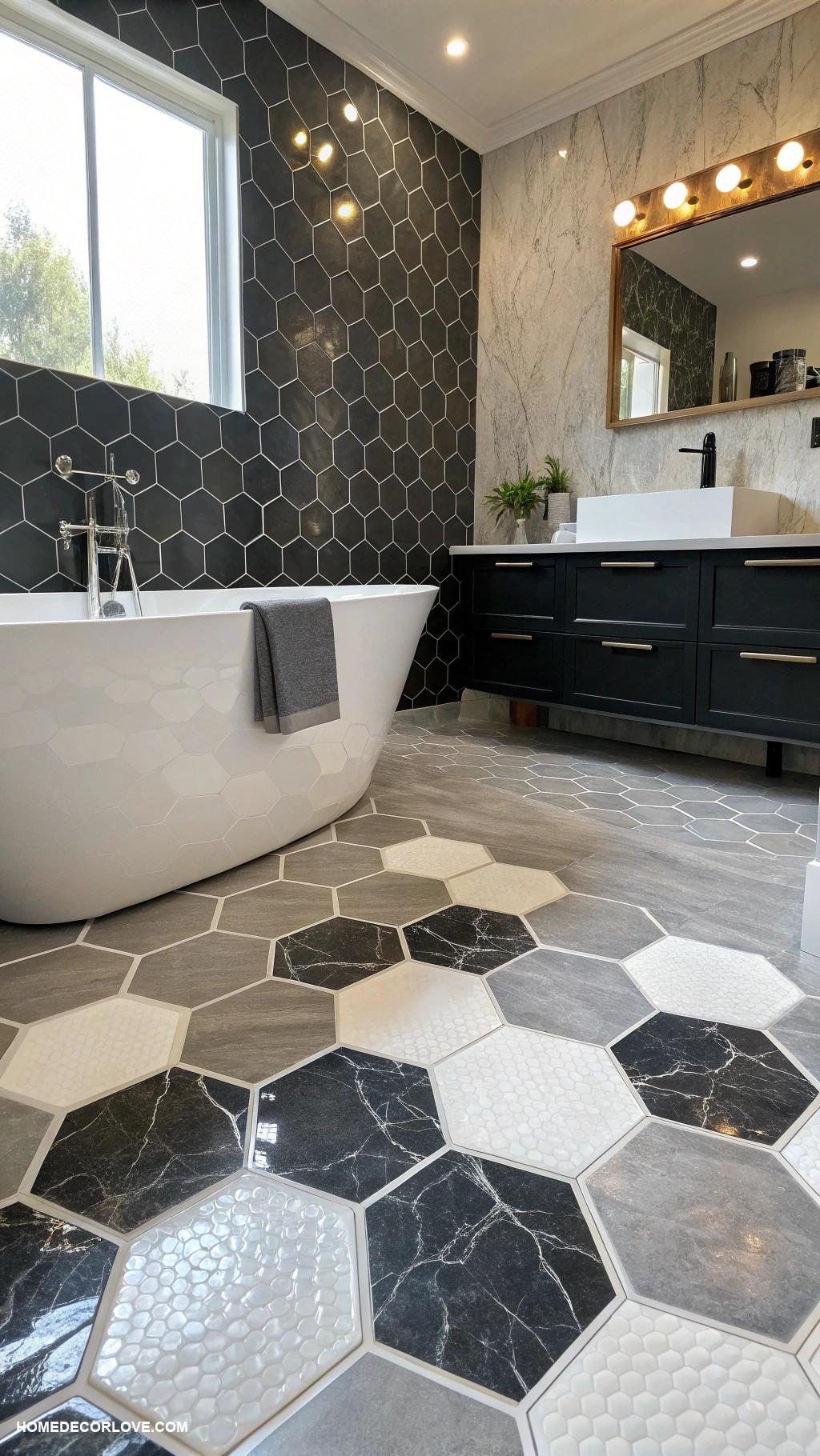 bathroom floor tile ideas Hexagon tiles for modern geometric style