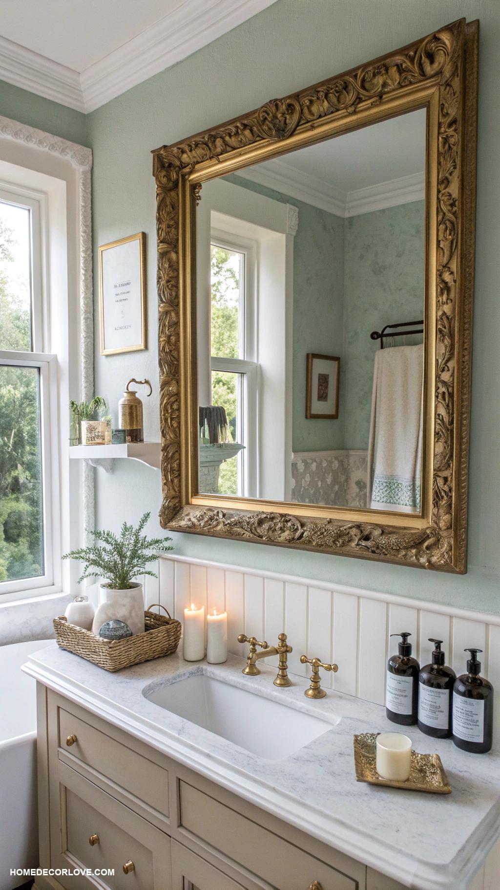 bathroom wall decor ideas Stylish mirror with shelf