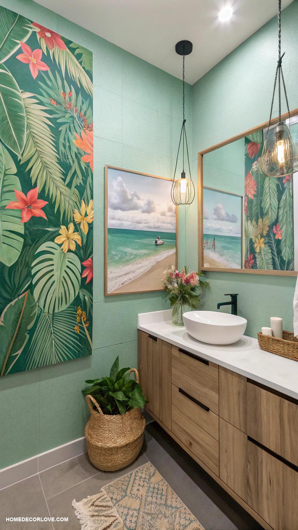 bathroom wall decor ideas Tropical themed wall art