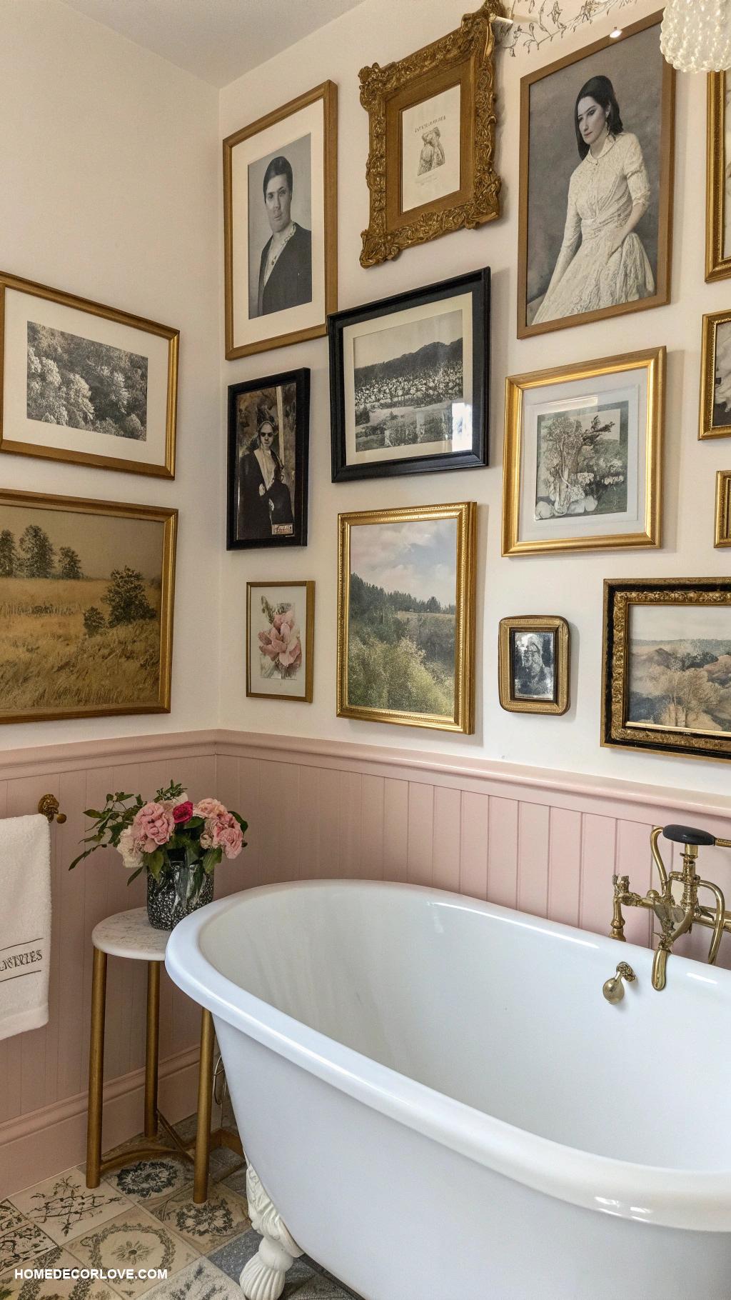 bathroom wall decor ideas Vintage framed photos