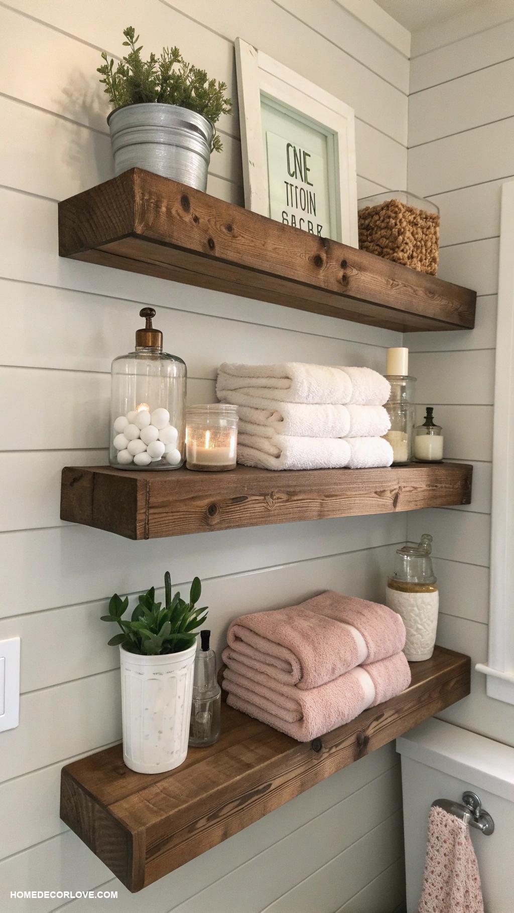 bathroom wall decor ideas Wooden wall shelves