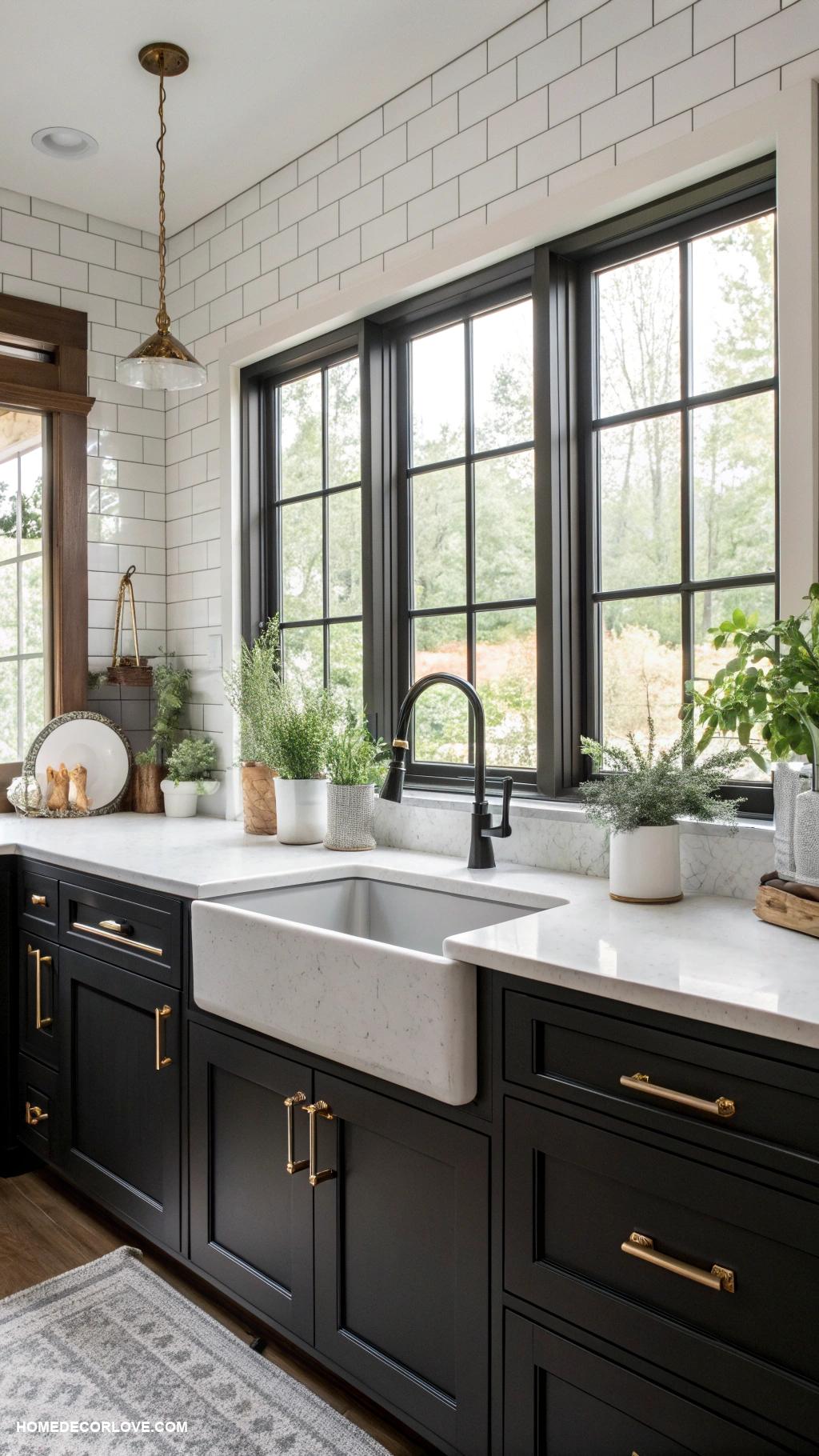 black kitchen cabinets Farmhouse style with black shaker cabinets