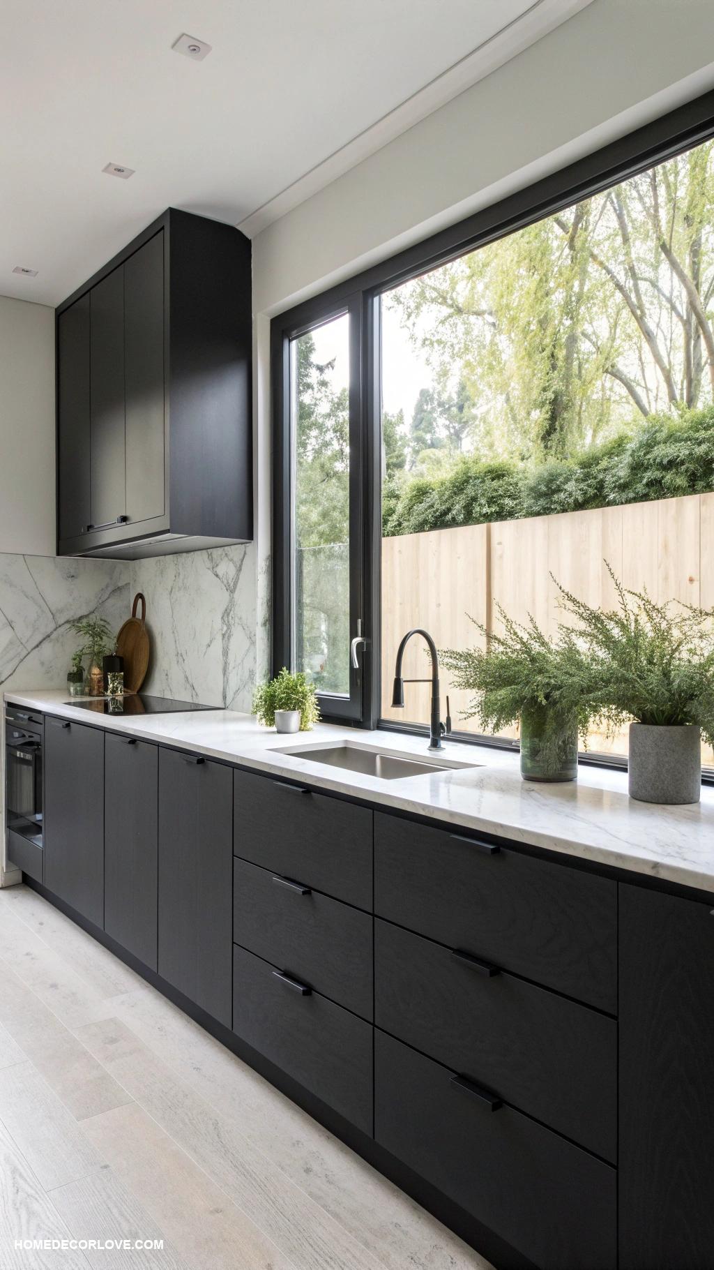 black kitchen cabinets Minimalist design with flat black cabinets