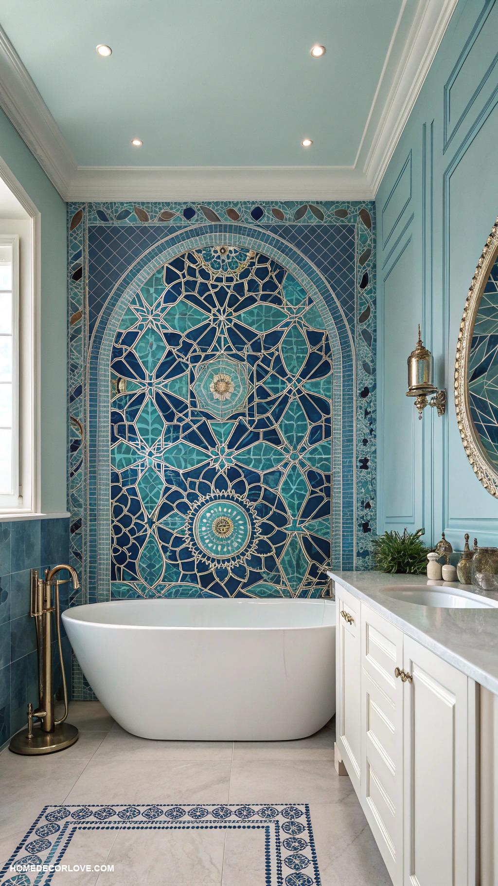 blue bathroom Blue mosaic backsplash for elegance