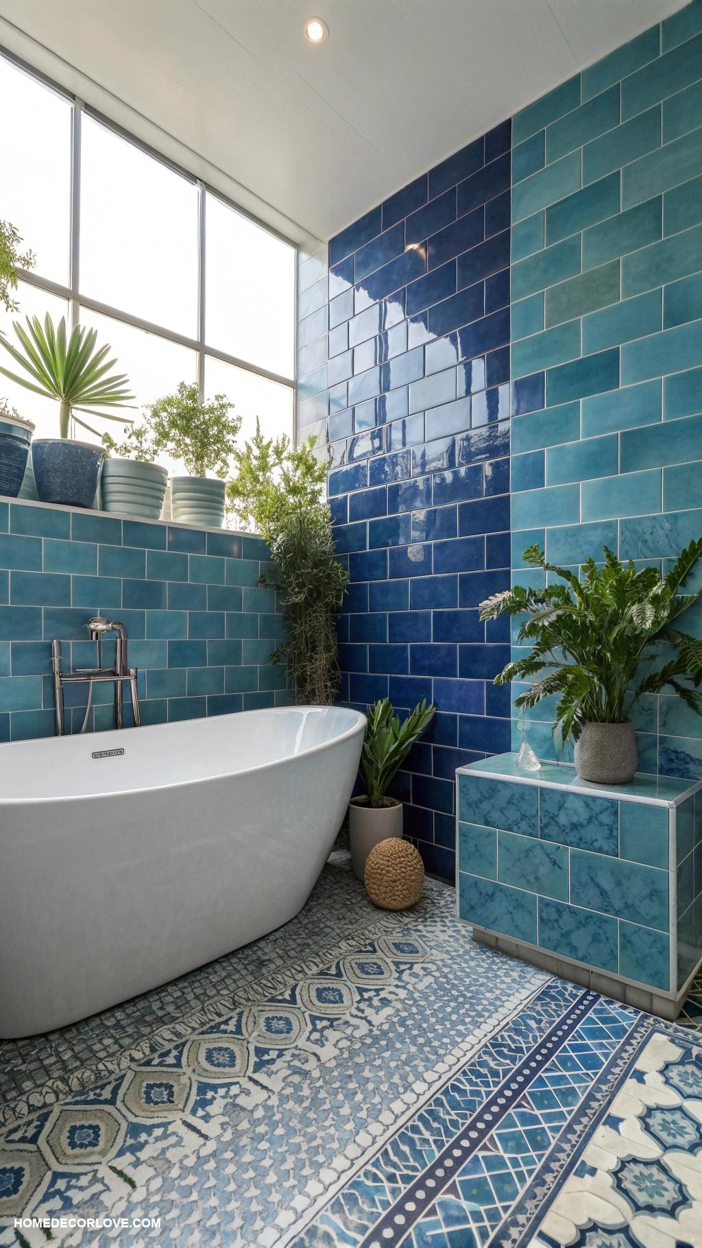 blue bathroom Ceramic blue tiles for a fresh look