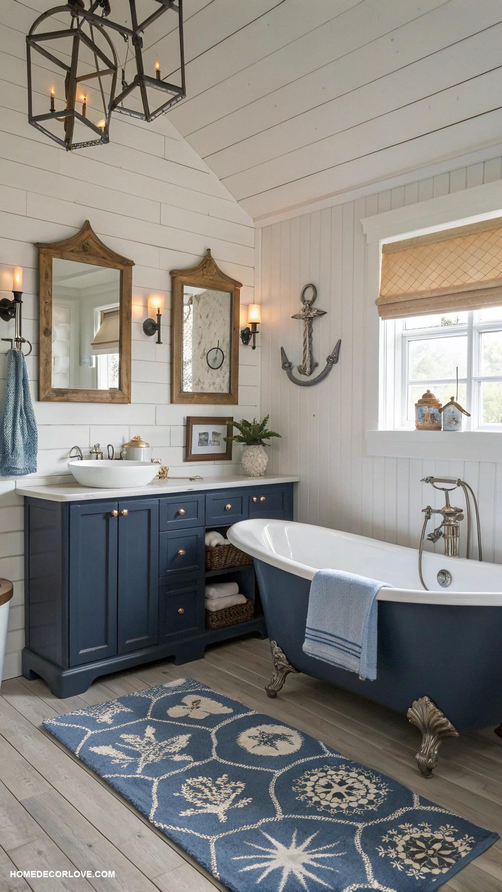 blue bathroom Nautical theme with blue accents