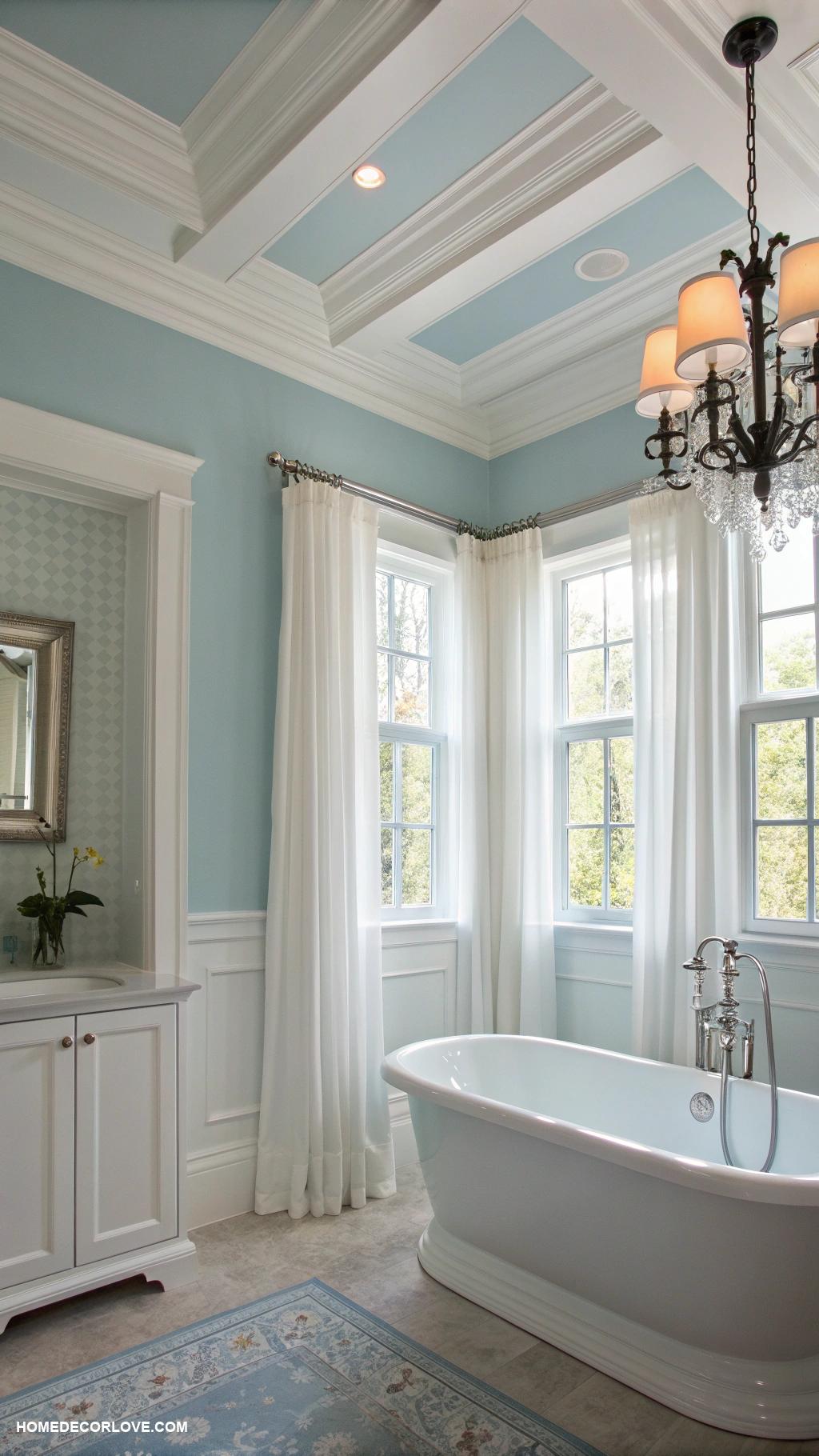 blue bathroom Soft blue walls with white trim