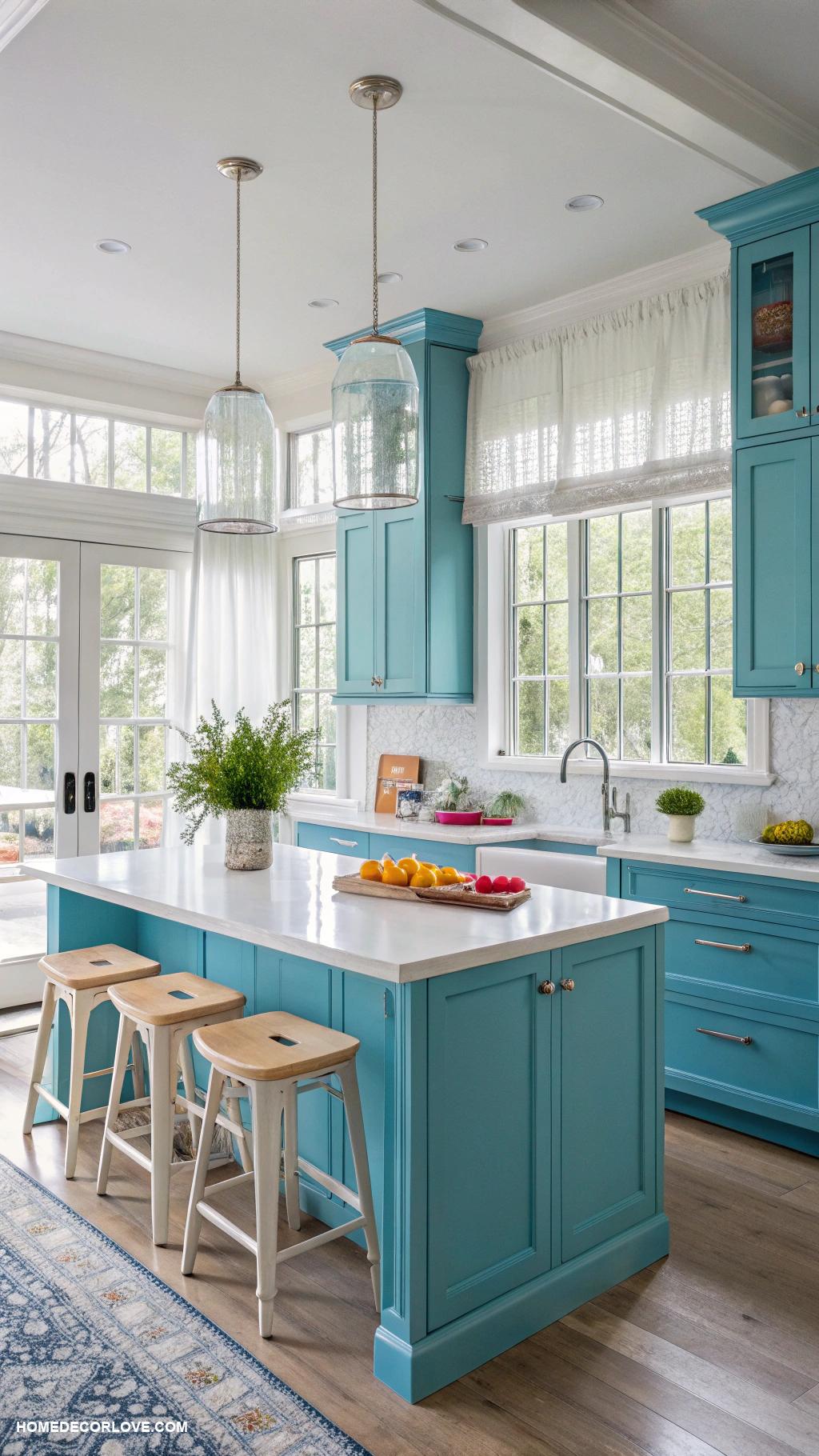 blue kitchen cabinets Bright azure cabinets for cheerful ambiance
