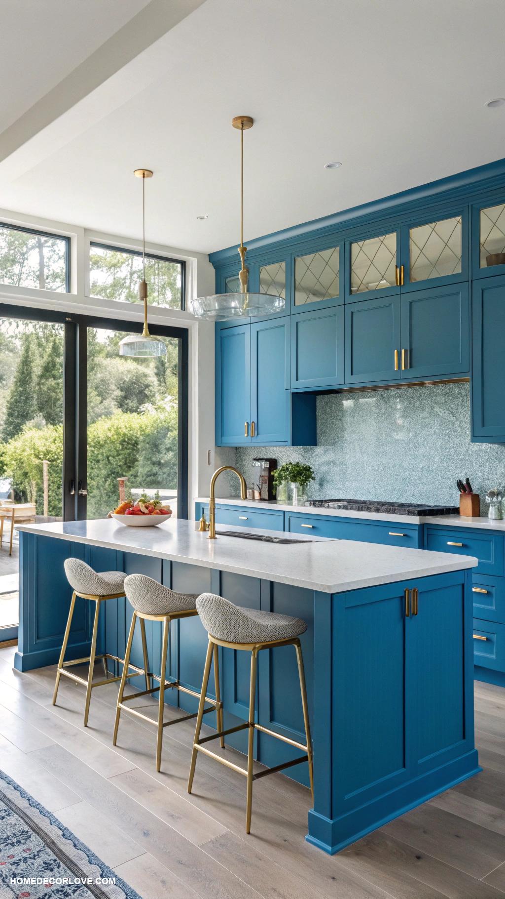 blue kitchen cabinets Cerulean blue modern flat panel cabinets