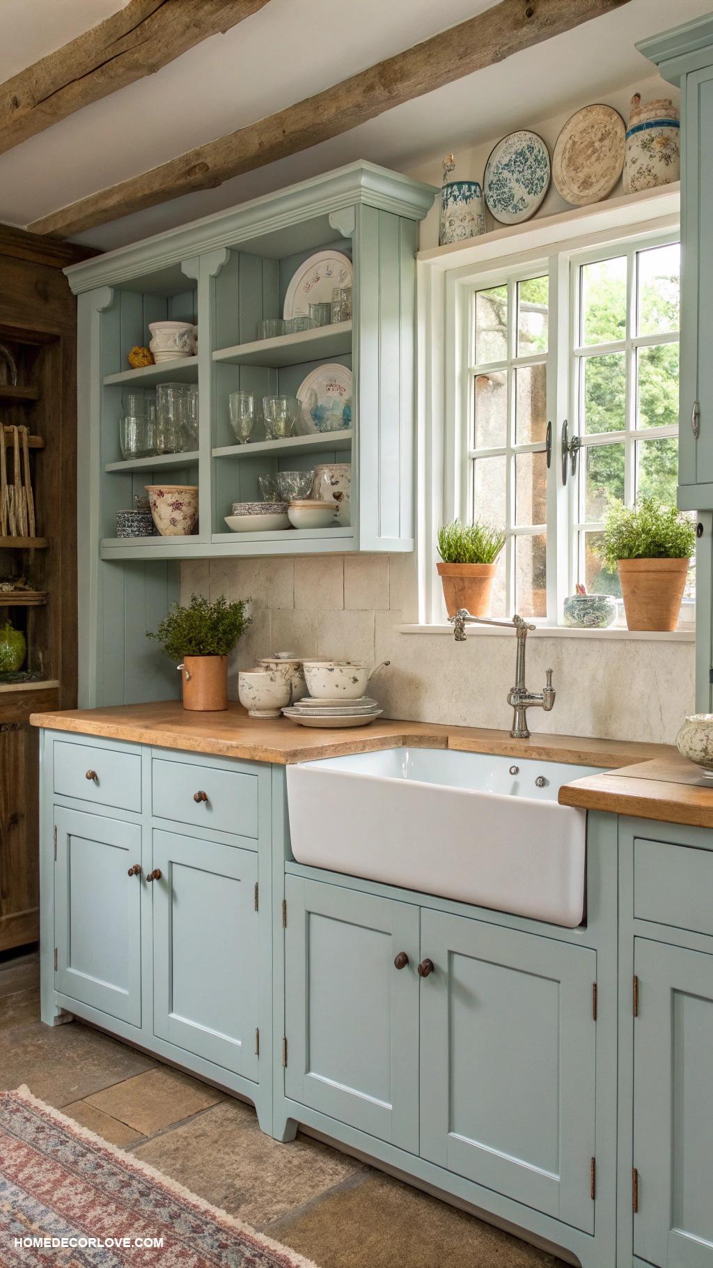 blue kitchen cabinets Light blue cottage kitchen cabinetry