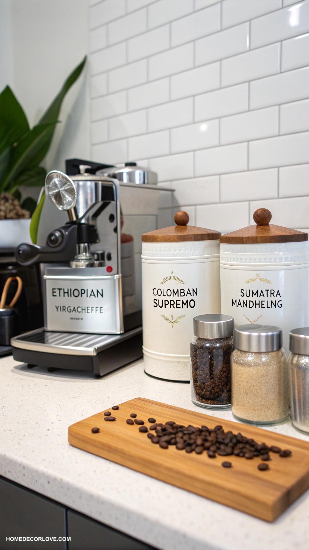 coffee bar ideas Coffee station with stylish canisters