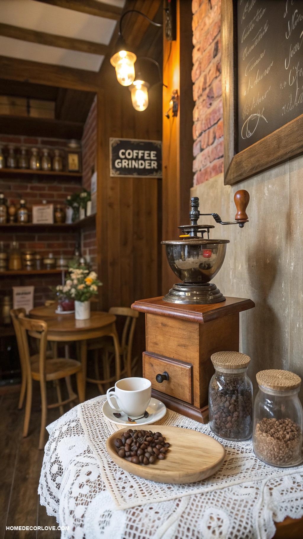 coffee bar ideas Vintage coffee grinder as decor