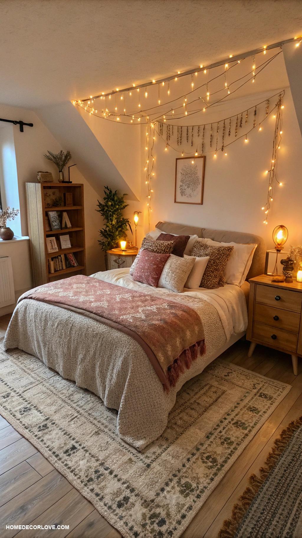 cozy bedroom aesthetic Warm ambient lighting options