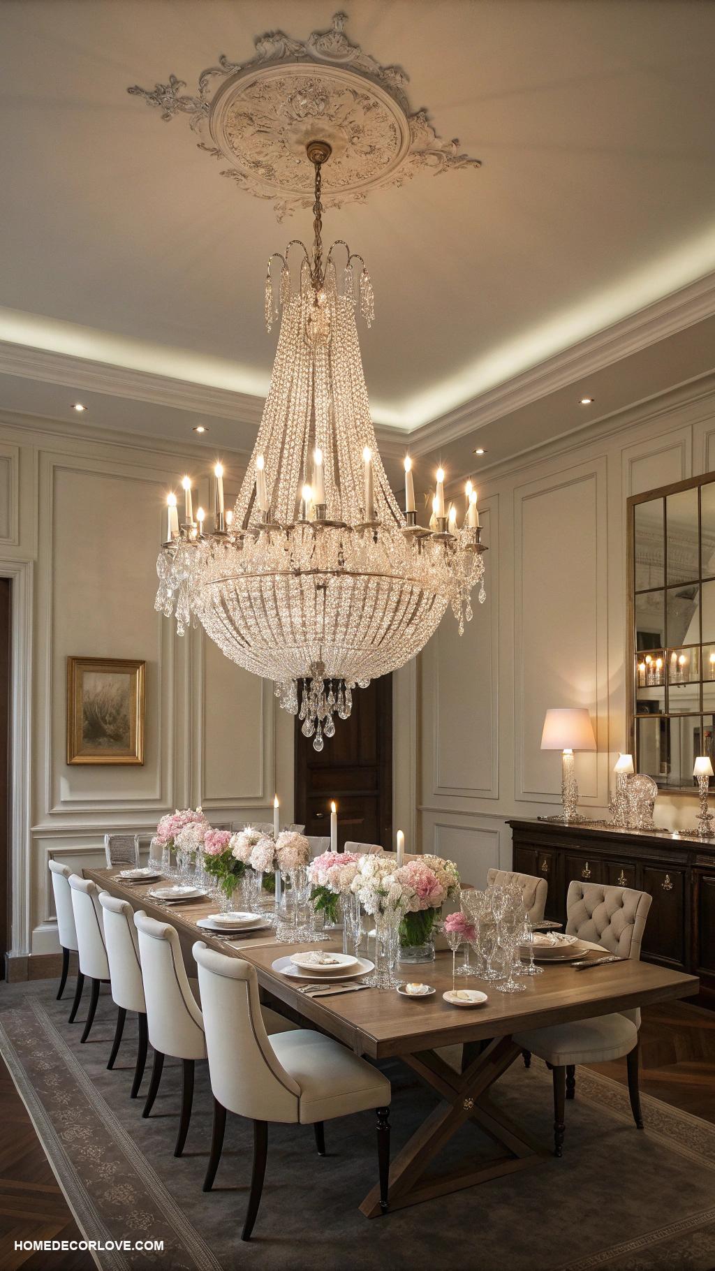 dining room inspo Elegant chandelier to create a dramatic focal point