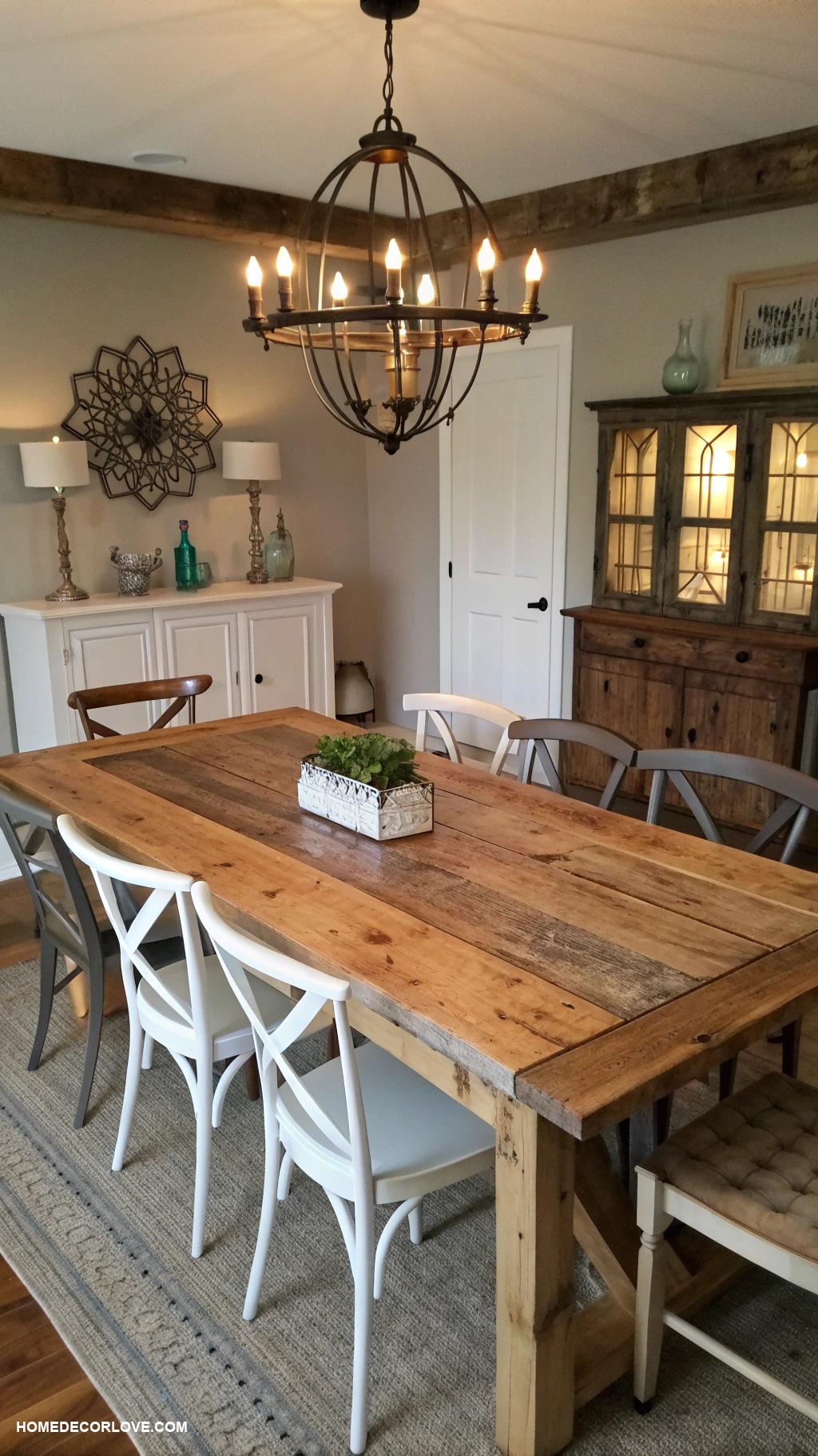 dining room inspo Rustic wooden dining table with farmhouse chairs