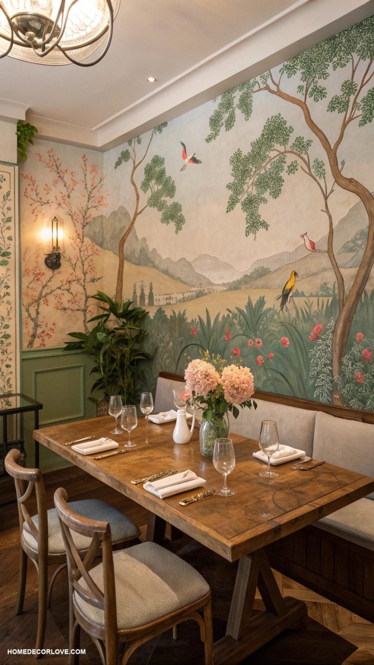 dining room wall decor ideas Hand painted mural for personal touch