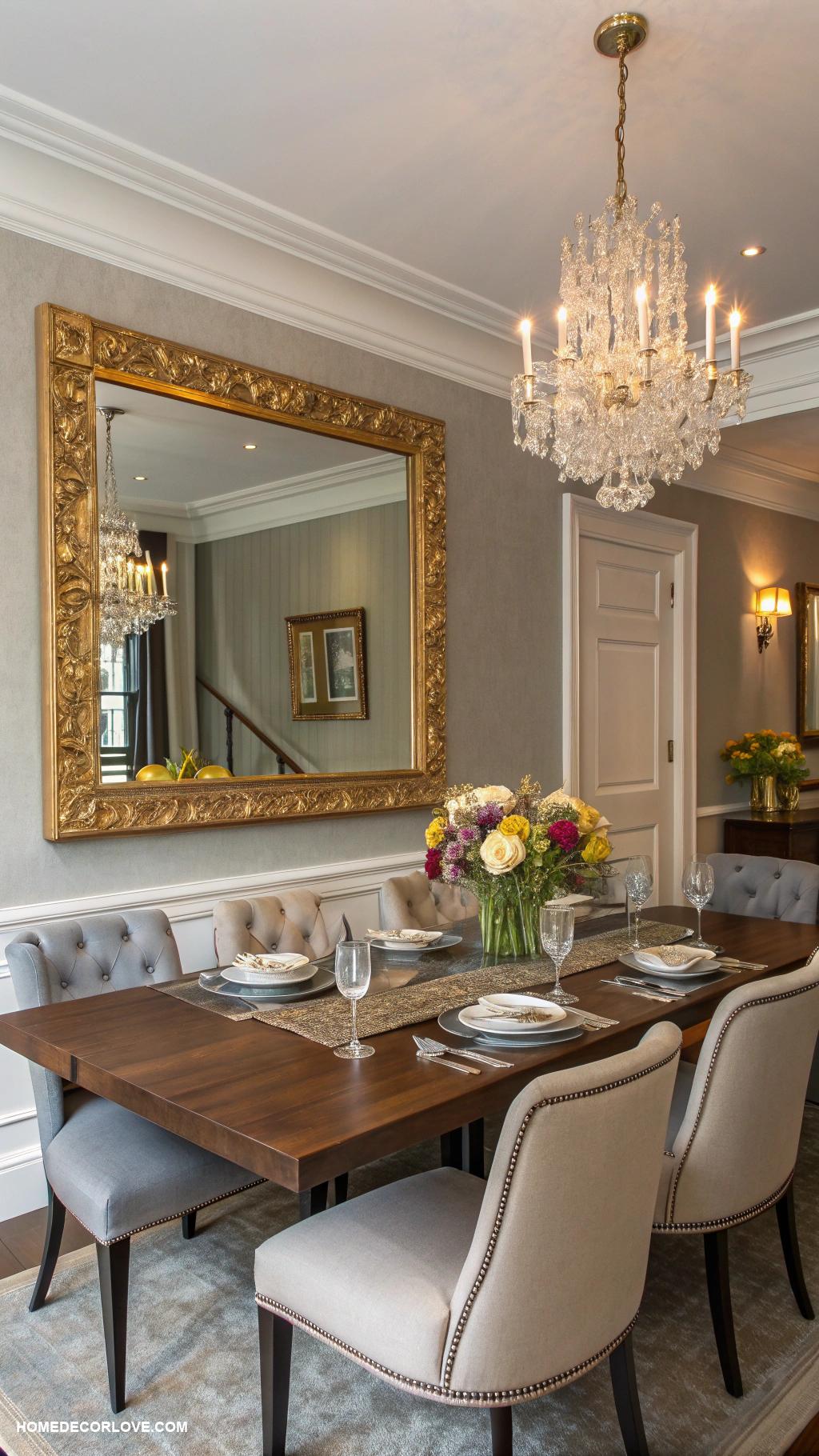 dining room wall decor ideas Large statement mirror for depth