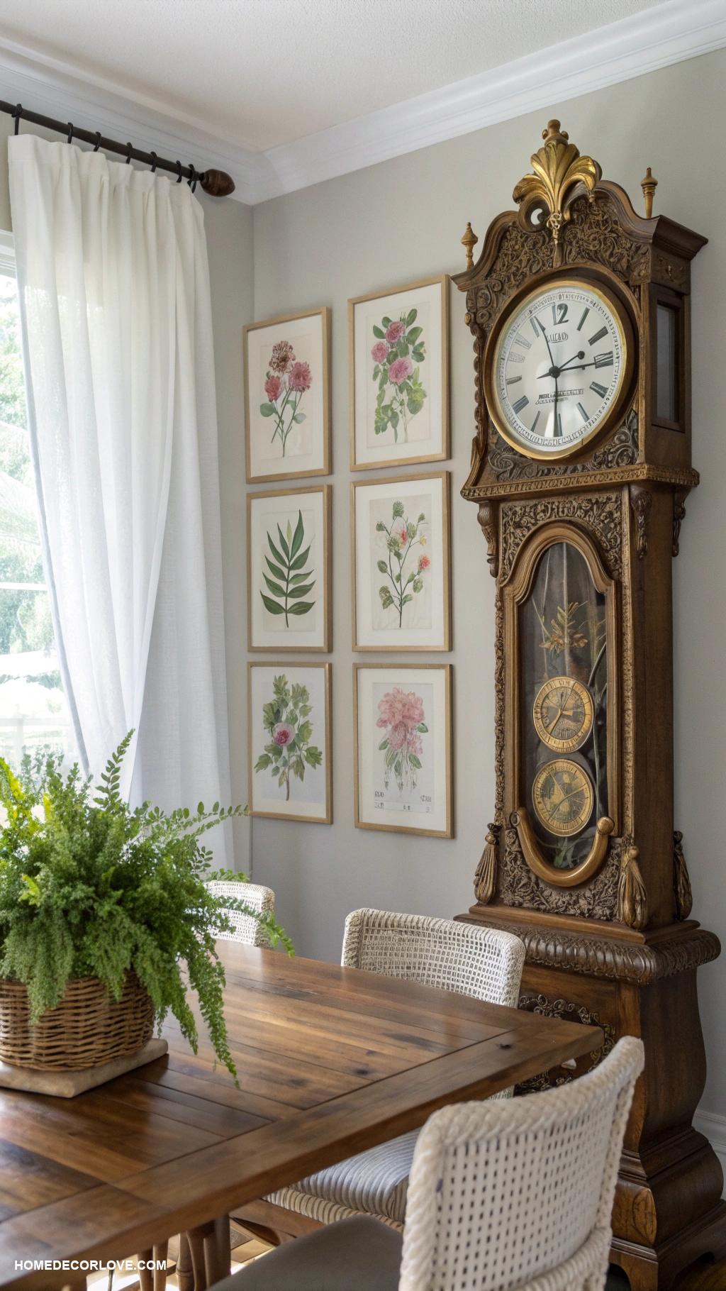 dining room wall decor ideas Vintage wall clock as centerpiece